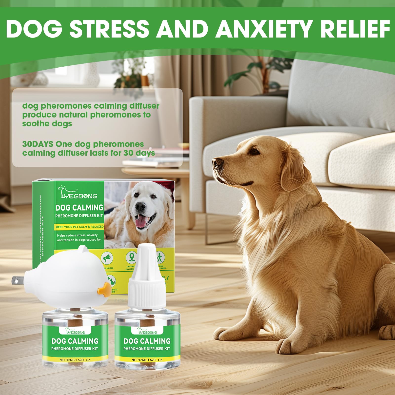 Nodfens Dog Calming Diffuser with Pheromones - 45ml Plug-in Anxiety Relief for Dogs, Lasts Up to 30 Days - Perfect for Thunderstorms, Fireworks, Separation Anxiety & Travel Stress