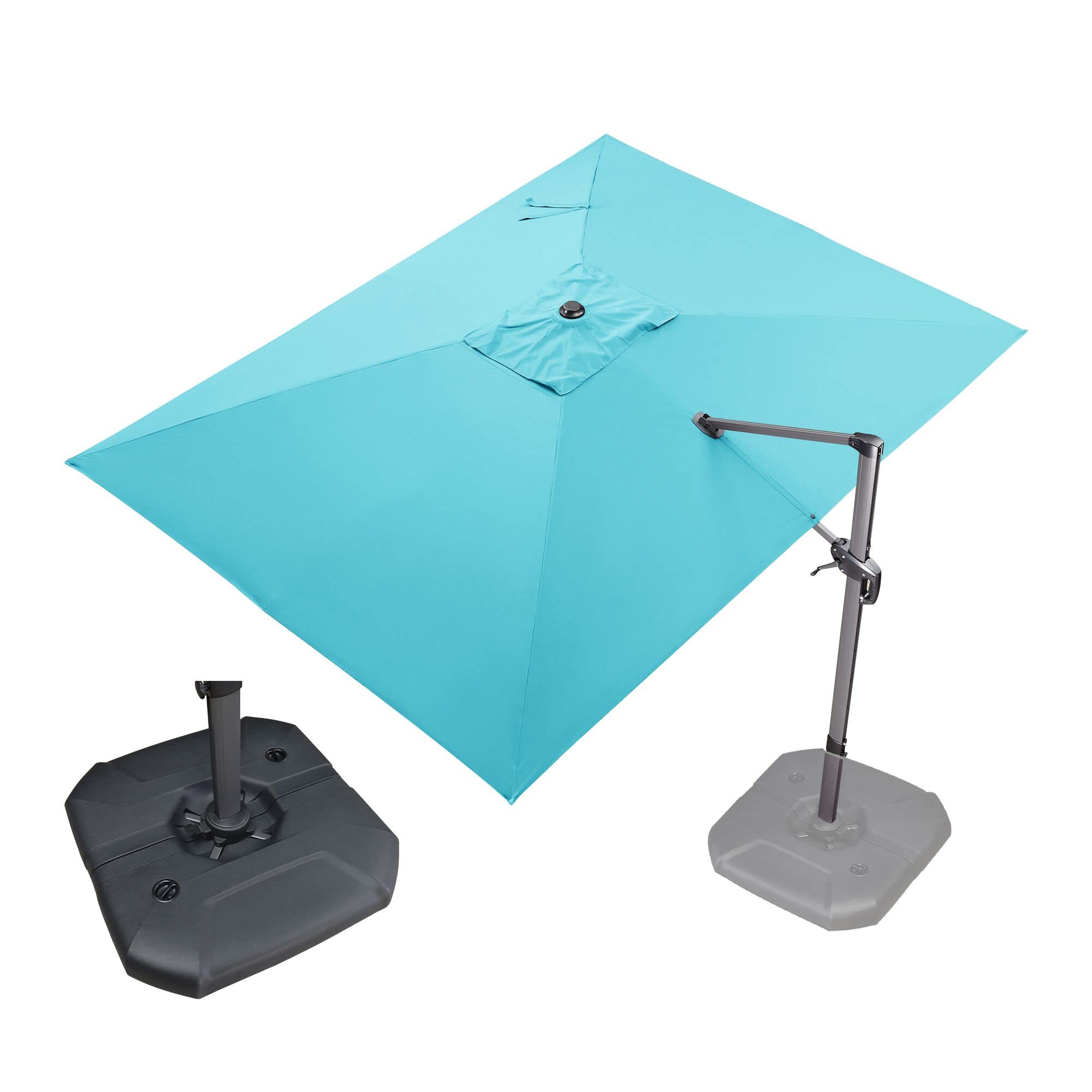 PURPLE LEAF 9' X 11.5' Outdoor Cantilever Patio Umbrella with Base - 360° Rotation Rectangle Offset Umbrella for Garden, Deck, Pool & Backyard - Turquoise Blue Shade Solution