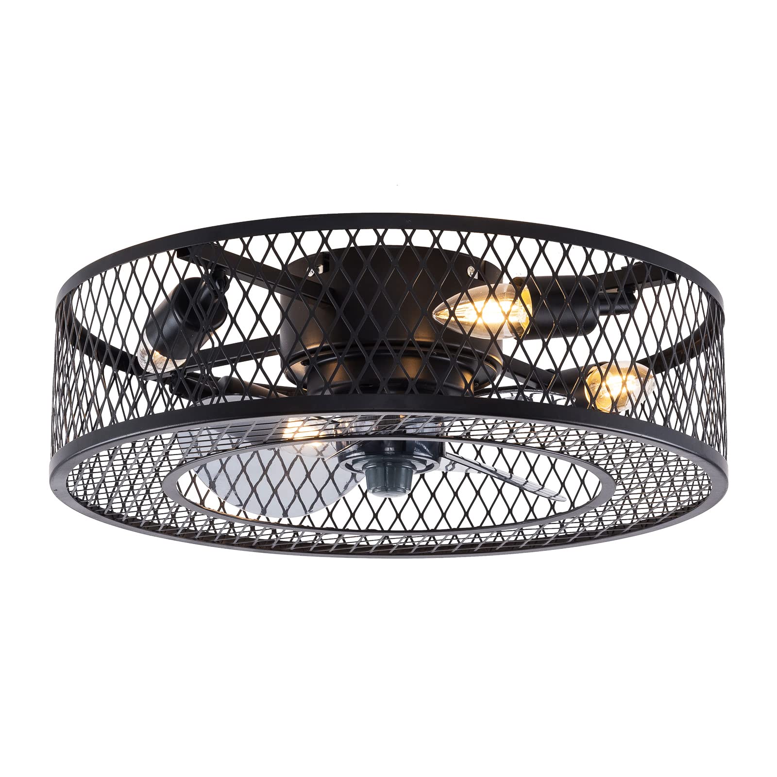 OUKANING Enclosed Ceiling Fan with Light - 3 Speed Adjustable, Remote Control, Industrial Style Fandelier for Living Room, Bedroom, Kitchen (4 E27 Bulbs Not Included) | Perfect for Home, Office & Restaurant Decor