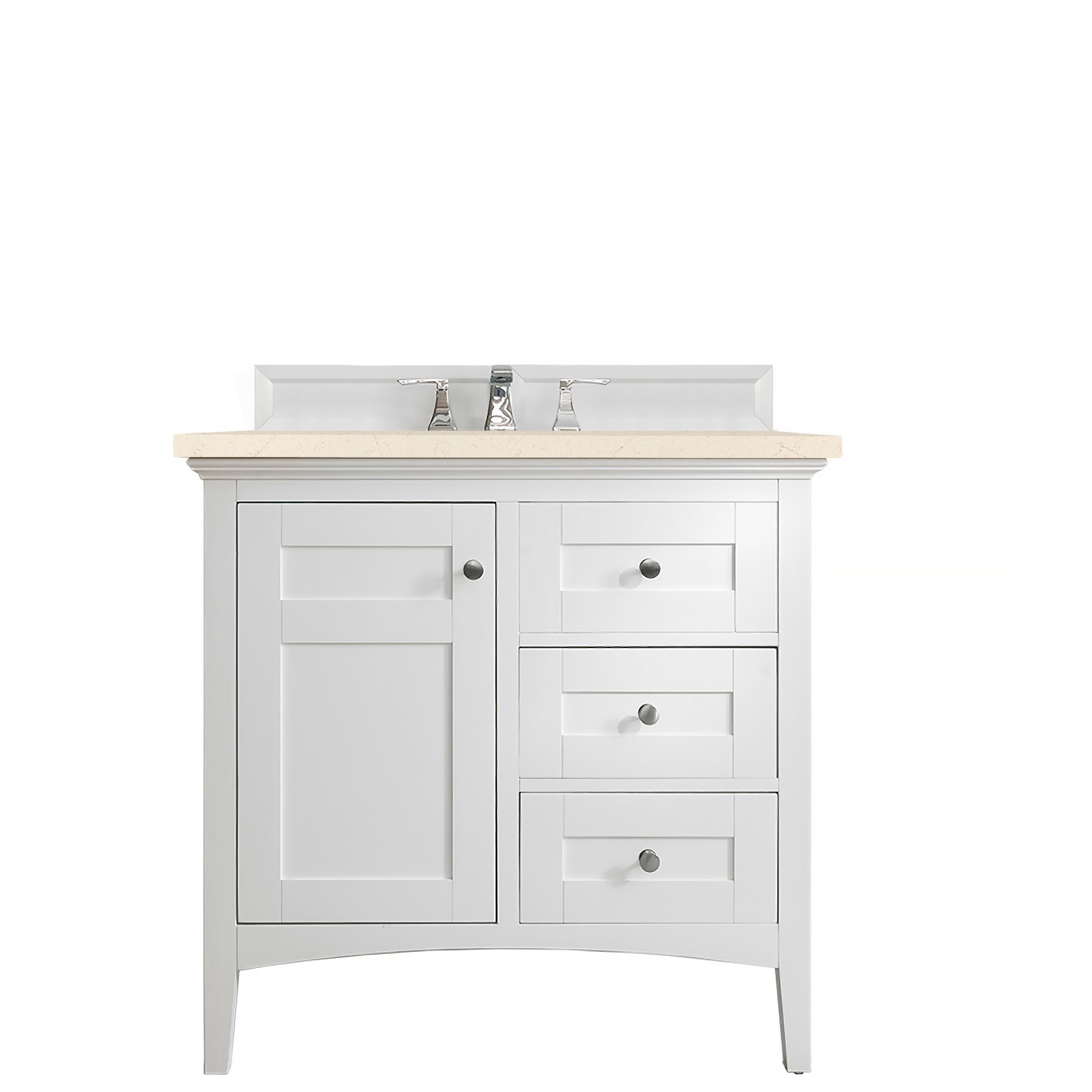 Palisades 36 Inch Single Bathroom Vanity Set with 3CM Eternal Marfil Quartz Countertop in Bright White - Perfect for Modern Master Bathrooms and Guest Suites