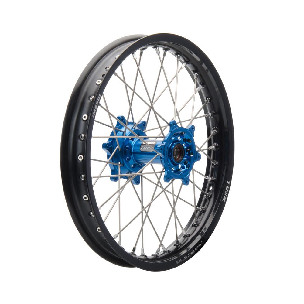 Tusk Impact Complete Rear Wheel Package 19x2.15 - Black Rim, Silver Spokes, Blue Hub - Compatible with KTM 300 XC-W (Fuel Injected) 2019-2022 | Dirt Bike, Off-Road & Trail Riding Accessories