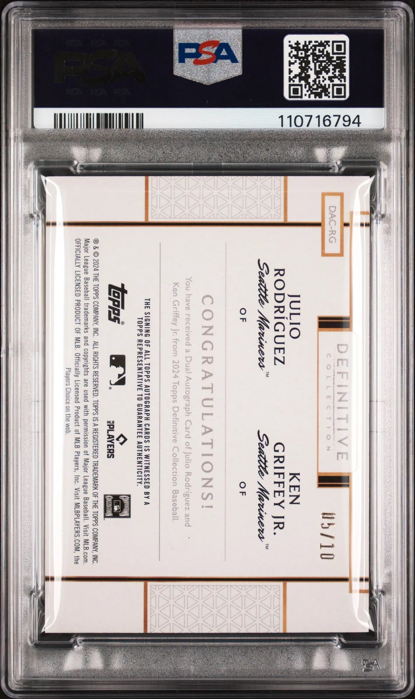 2024 Topps Definitive Baseball Dual Autograph Ken Griffey Jr. & Alex Rodriguez Green Parallel PSA 10 Gem Mint 1/10 - Rare Collectible for Baseball Fans & Card Investors