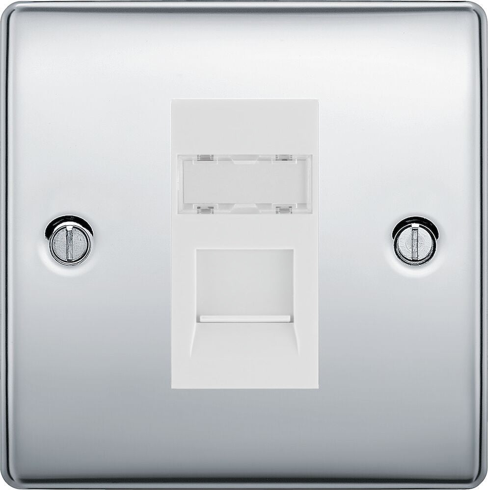 BG Nexus Cat6A RJ45 Ethernet Outlet - Polished Chrome, Shielded for High-Speed Networking - Ideal for Office, Home & Data Center Installations