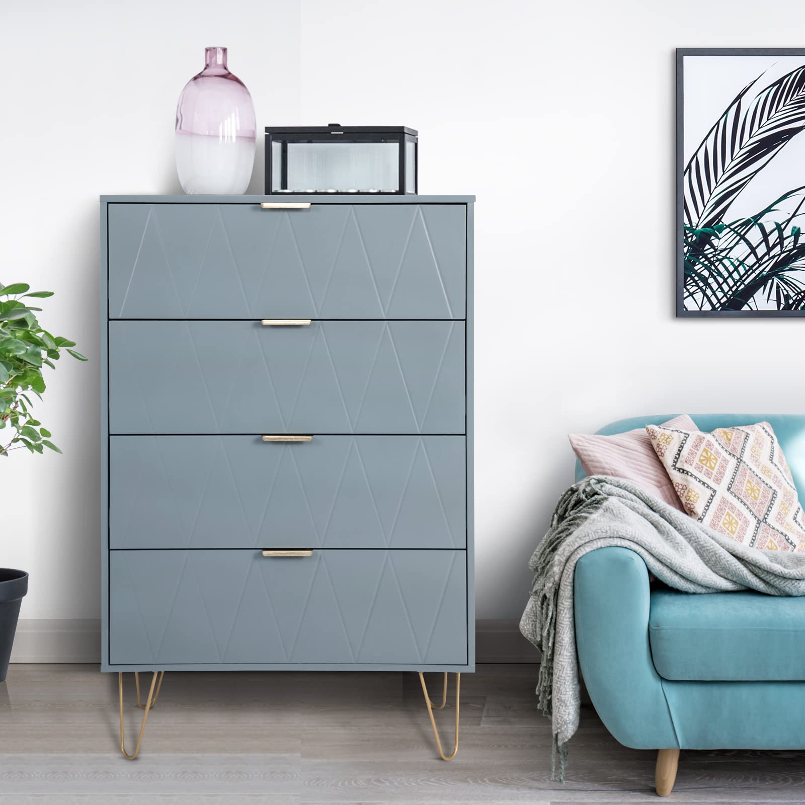 4-Drawer Storage Cabinet - Craft & Office Organizer with Metal Legs, Home & Office Dresser for Files, Supplies & Closet Storage (Grey) - Perfect for Bedroom, Craft Room & Home Office Organization