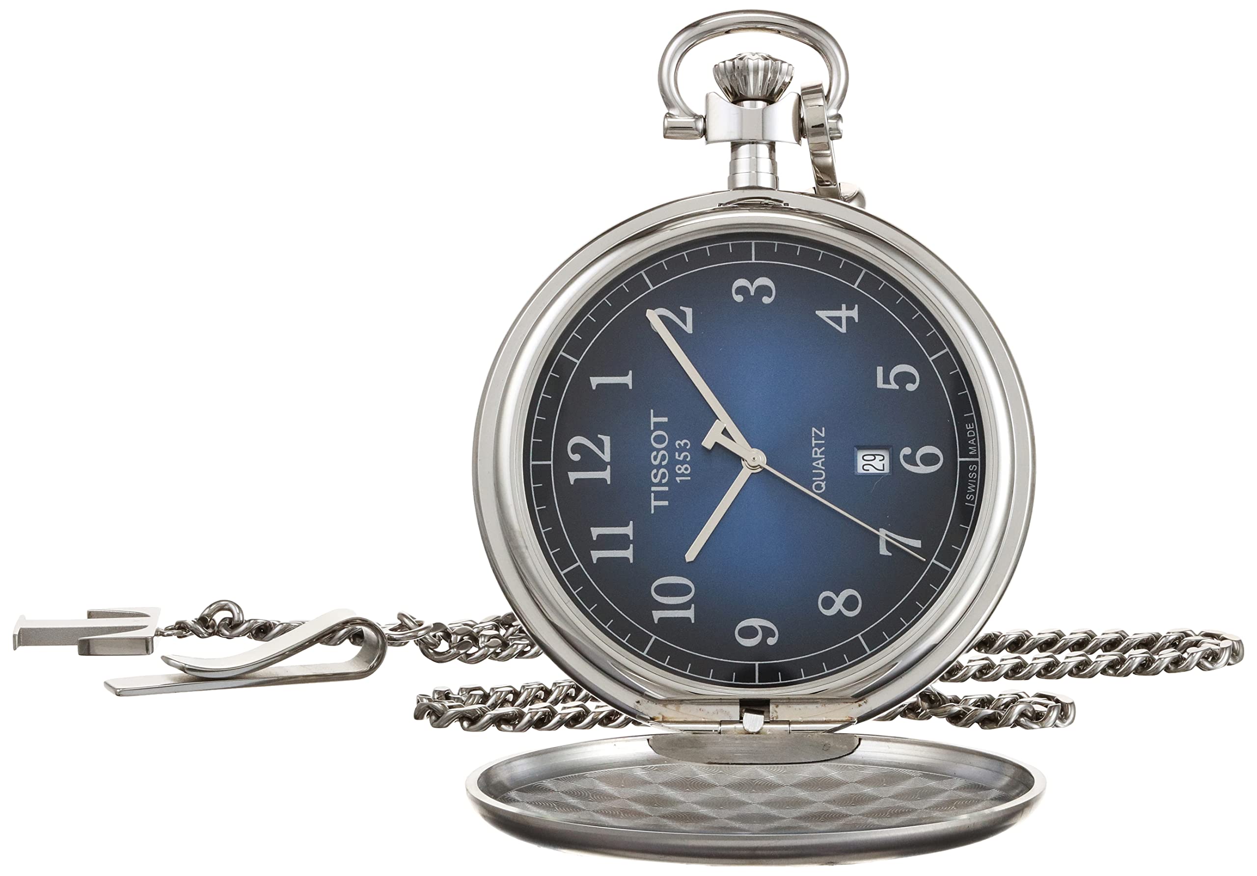 Tissot Unisex-Adult Savonette Quartz Pocket Watch with 316L Stainless Steel Case - Classic Grey for Formal Events, Vintage Style Collection & Luxury Gifts (Model T8624101904200)