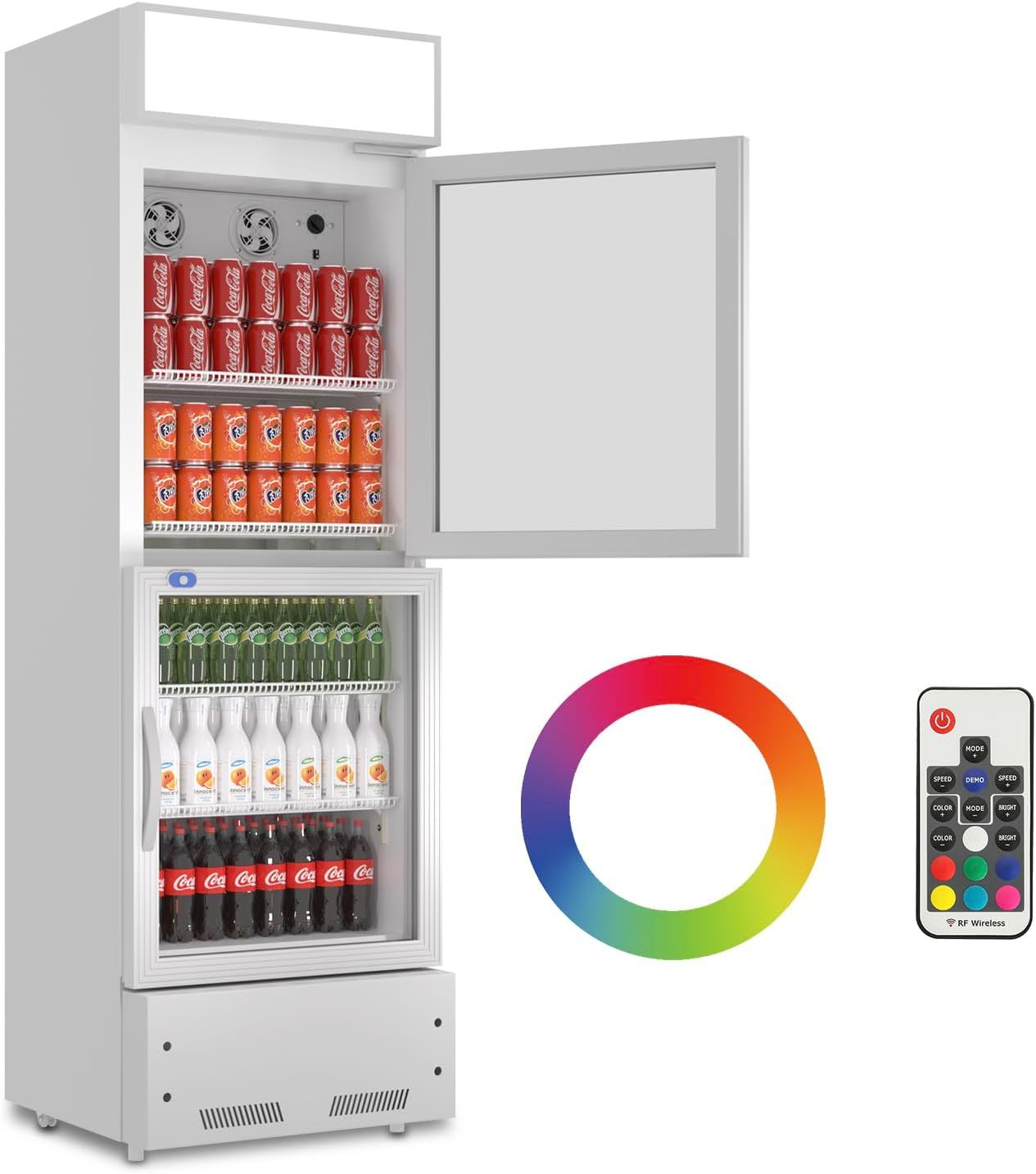 Commercial Beverage Refrigerator with 2 Glass Doors - 10.9 Cu.Ft LED Display Cooler for Restaurants & Bars, ETL Certified Silver Merchandiser Fridge - Perfect for Showcasing Drinks in Retail Stores, Cafes and Convenience Shops