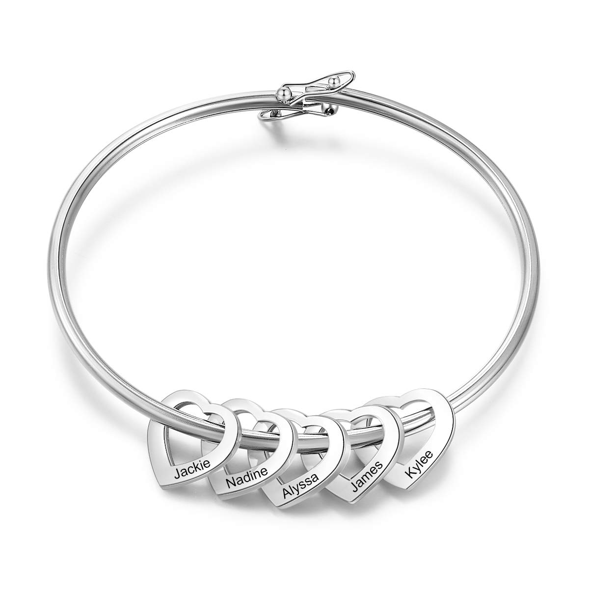 Personalized Inspirational Women's Bracelet with Heart Charms & Engraved Names - Mother Daughter Jewelry Gift for Birthday, Anniversary & Special Occasions