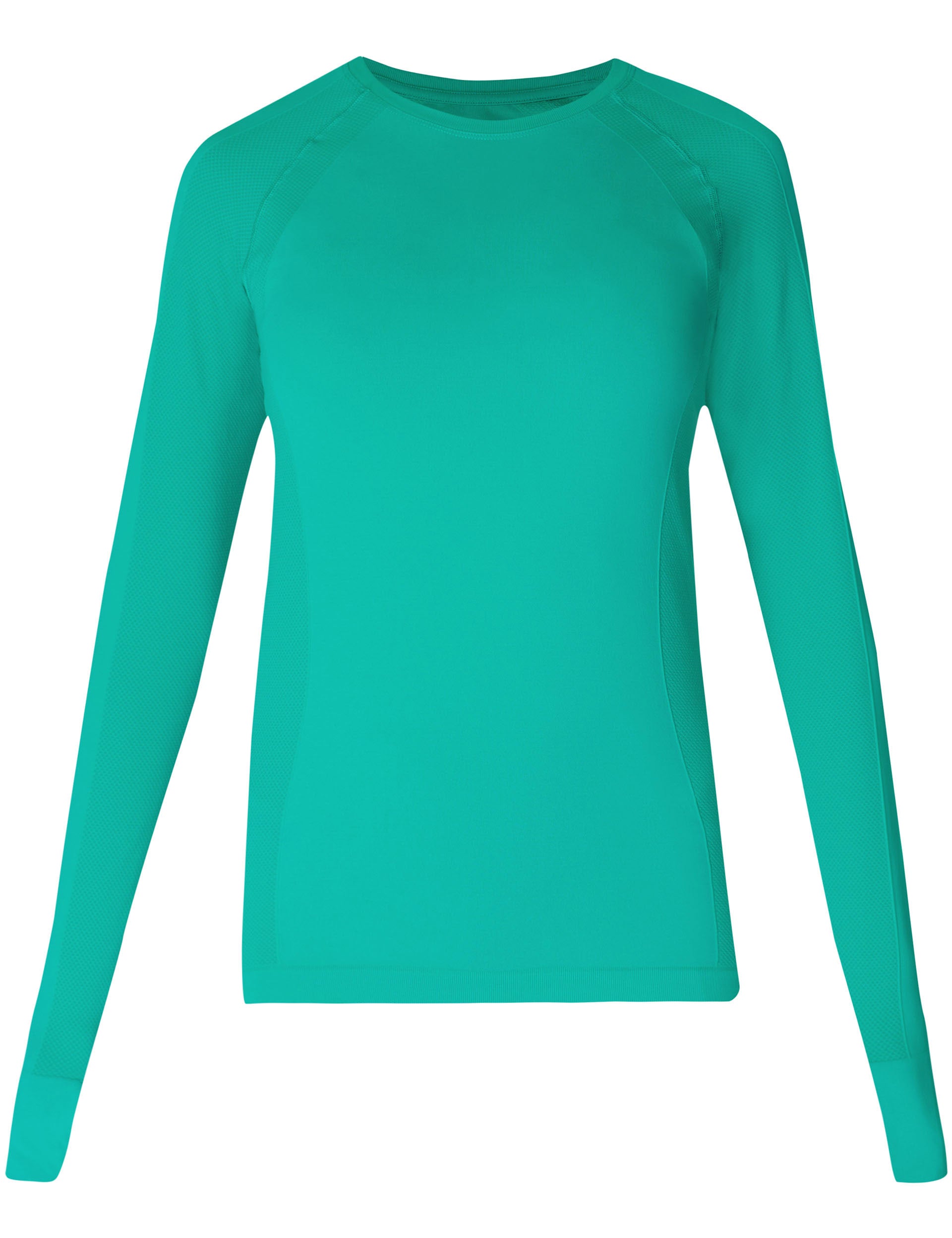 High-Performance Seamless Gym Long Sleeve Top for Athletes - Breathable & Moisture-Wicking Workout Shirt in Gem Green | Ideal for Yoga, Running & Fitness Training