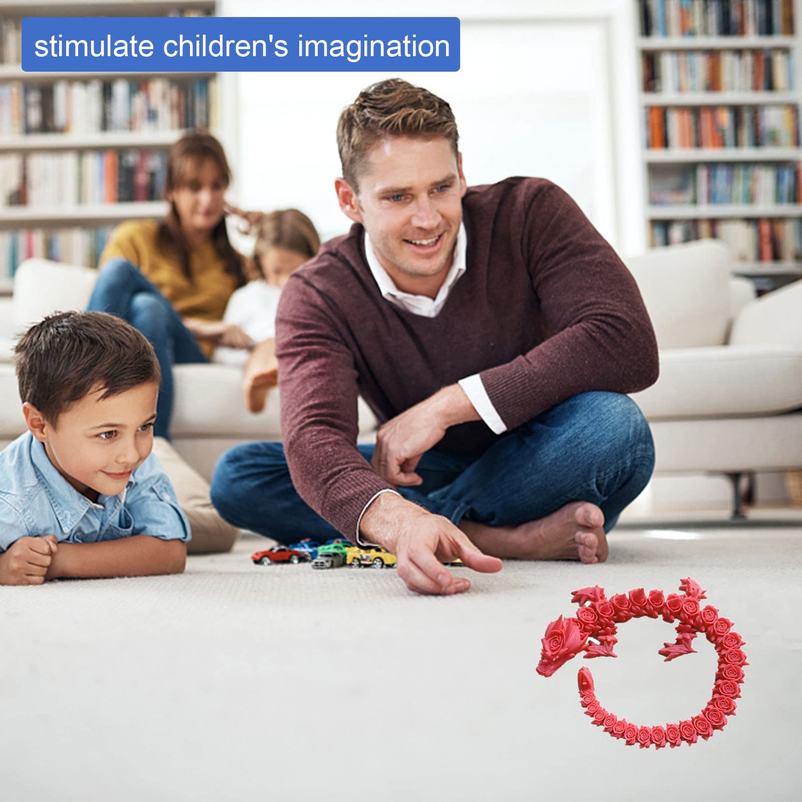 3D Printed Rose Dragon Articulated Toy - Rotatable & Poseable Joints, Anxiety Relief Action Figure for Kids & Adults (17.7in Red) - Perfect for Stress Relief, Home Decor, and Fantasy Collectibles