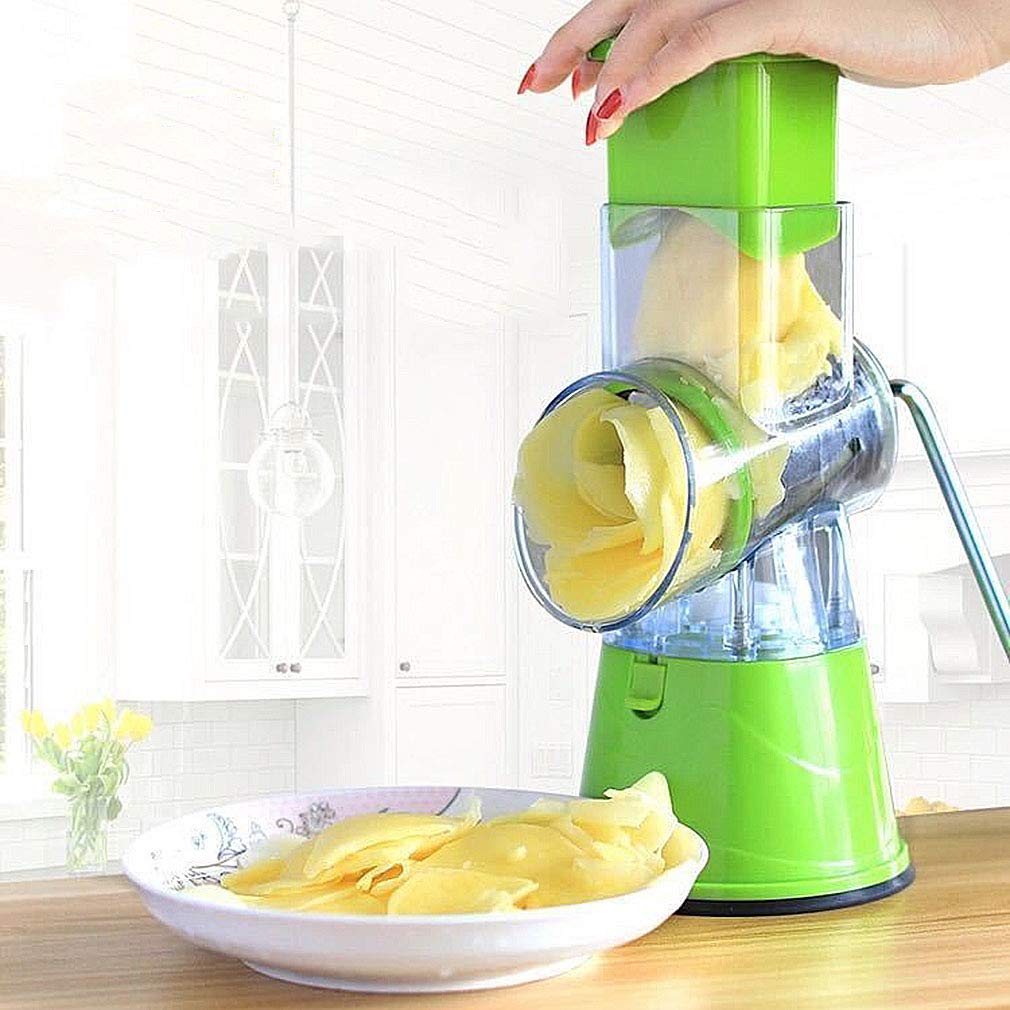 Premium Rotary Cheese Grater & Vegetable Slicer - 3-in-1 Detachable Mandoline with 3 Blades, Suction Cup Base & Rotary Drum - Perfect for Shredding Cheese, Slicing Veggies & Meal Prep in Kitchens