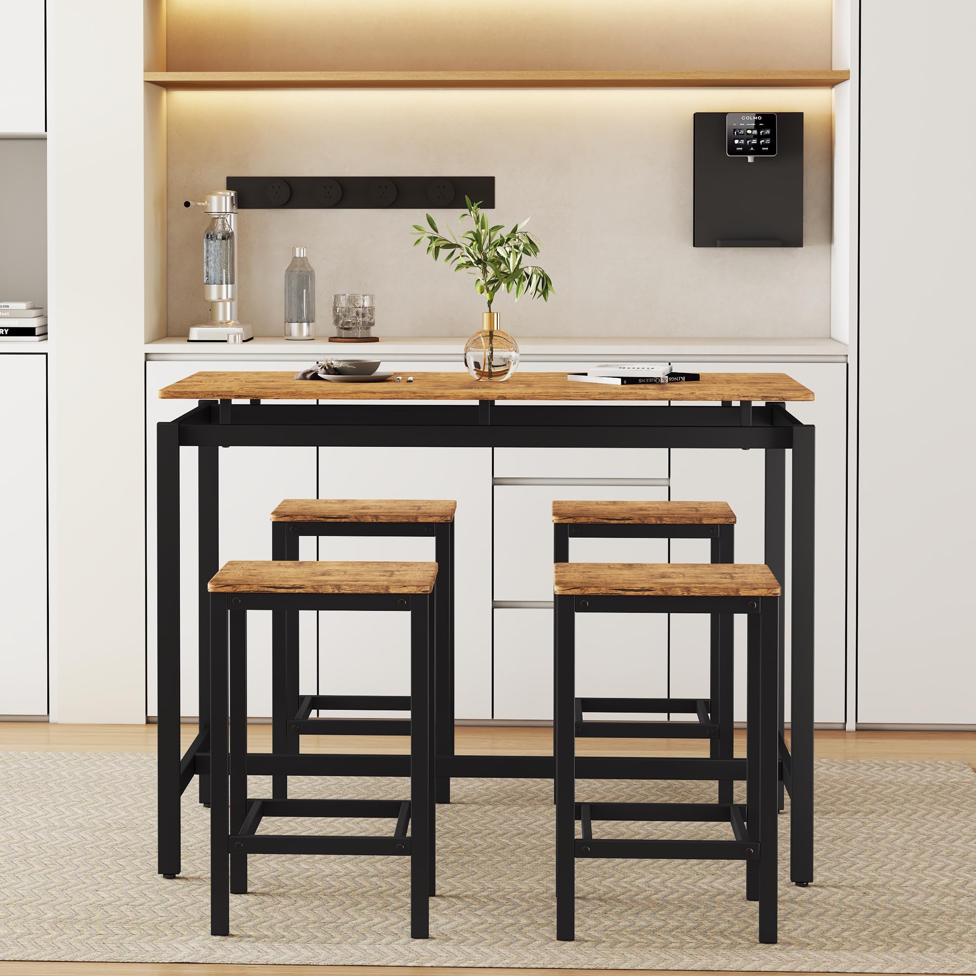 Modern 5-Piece Counter Height Pub Table Set with 4 Chairs, Brown - Perfect for Bars, Breakfast Nooks, Kitchens, and Small Dining Spaces