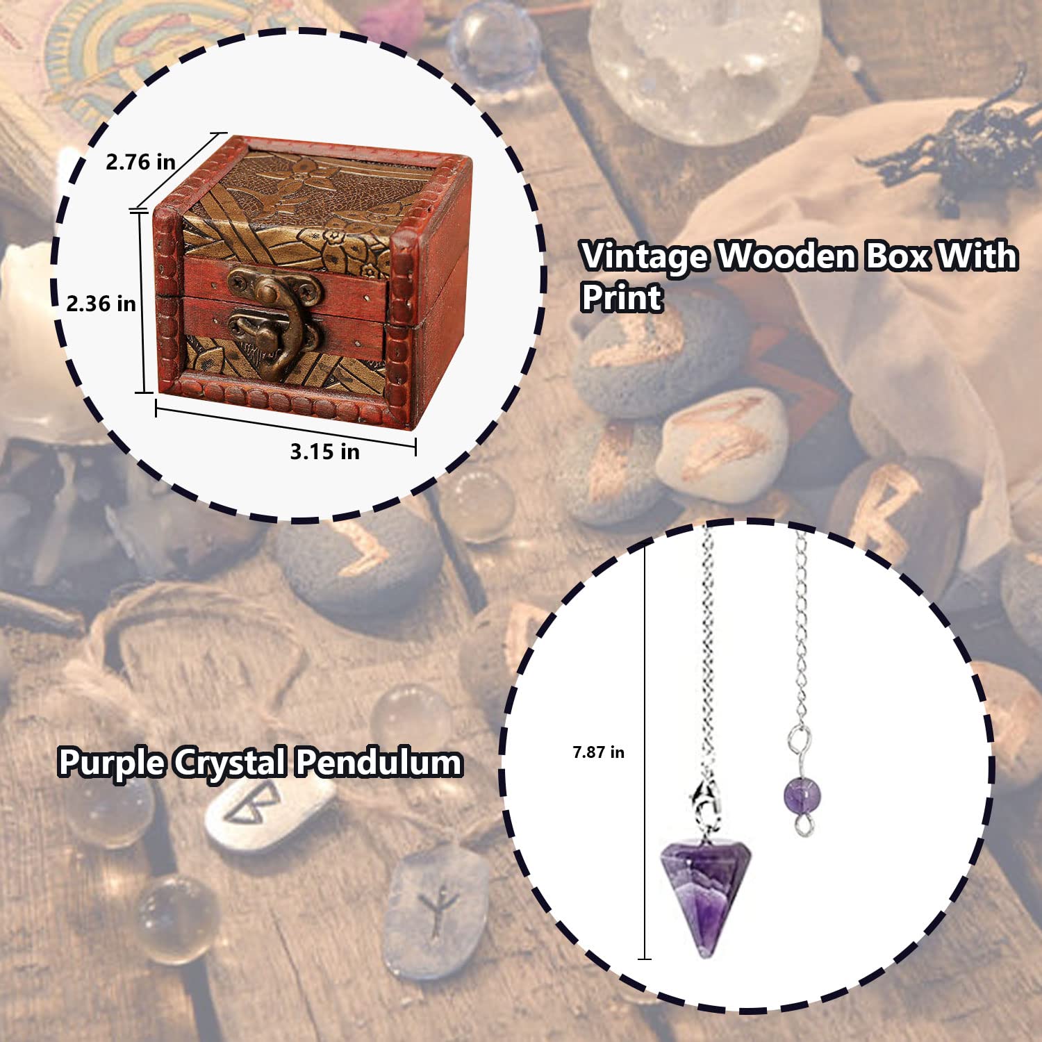 Knana 6-Piece Pendulum Board Set for Divination & Dowsing - Includes Crystal Pendulum, Tarot Dice, Astrology Dice with Storage Box - Perfect Wiccan Supplies & Tools for Beginners (Ideal for Tarot Reading, Spiritual Guidance & Energy Work)