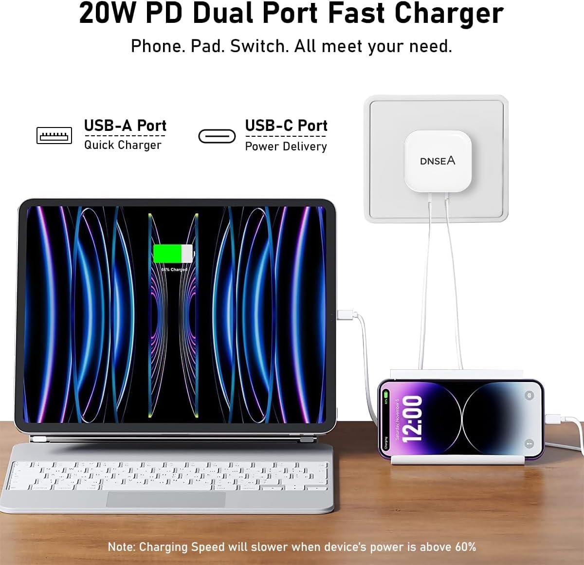 20W Dual Port USB C Fast Charger Plug - PD Compatible for Honor 90 Lite/X7b/X6a/X6b/90 Smart/200 Lite/Magic6 Lite - UK 3 Pin Wall Adapter (White) - Perfect for Home, Office & Travel Charging