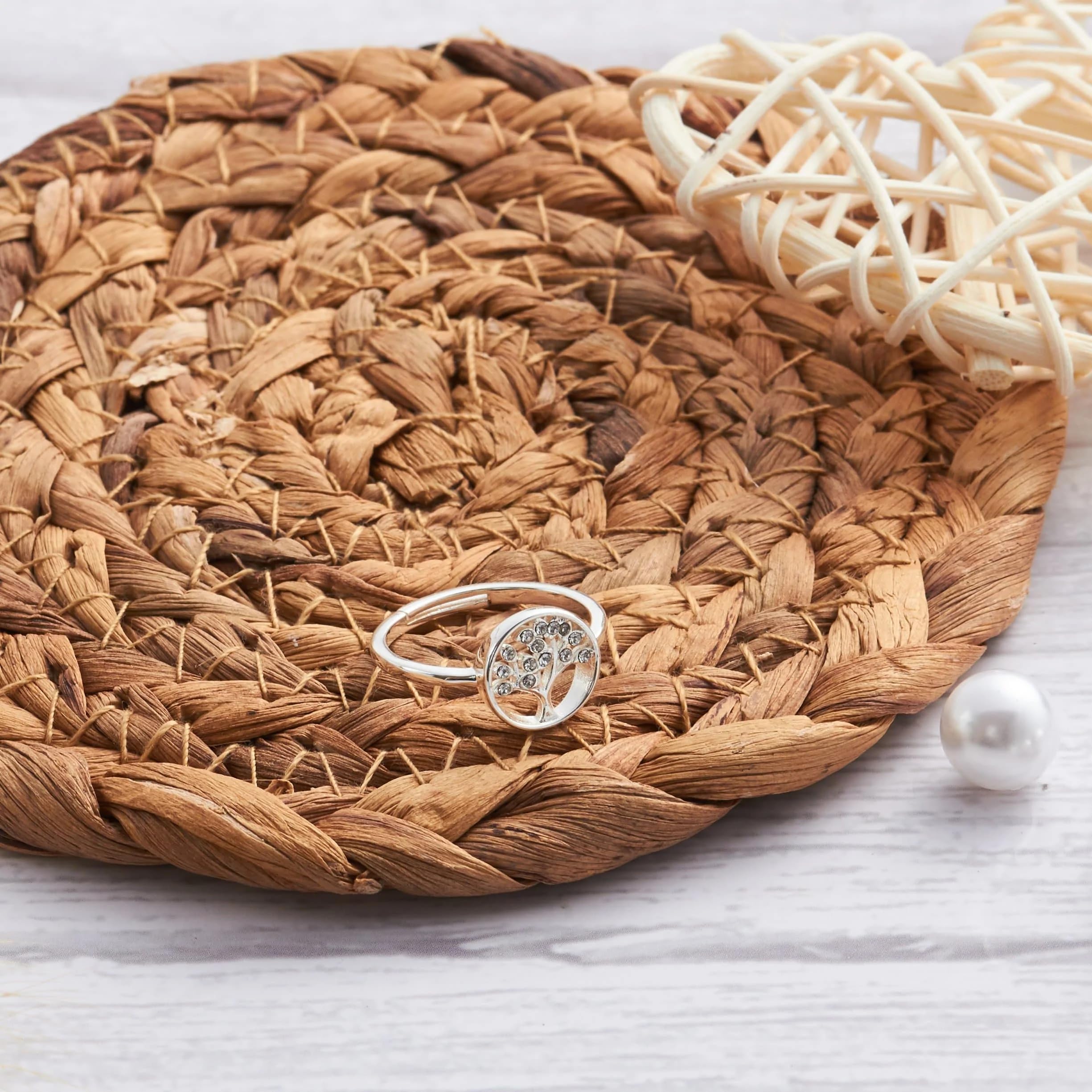 Silver Plated Tree of Life Ring with Zircondia® Crystals - Perfect Gift for Nature Lovers