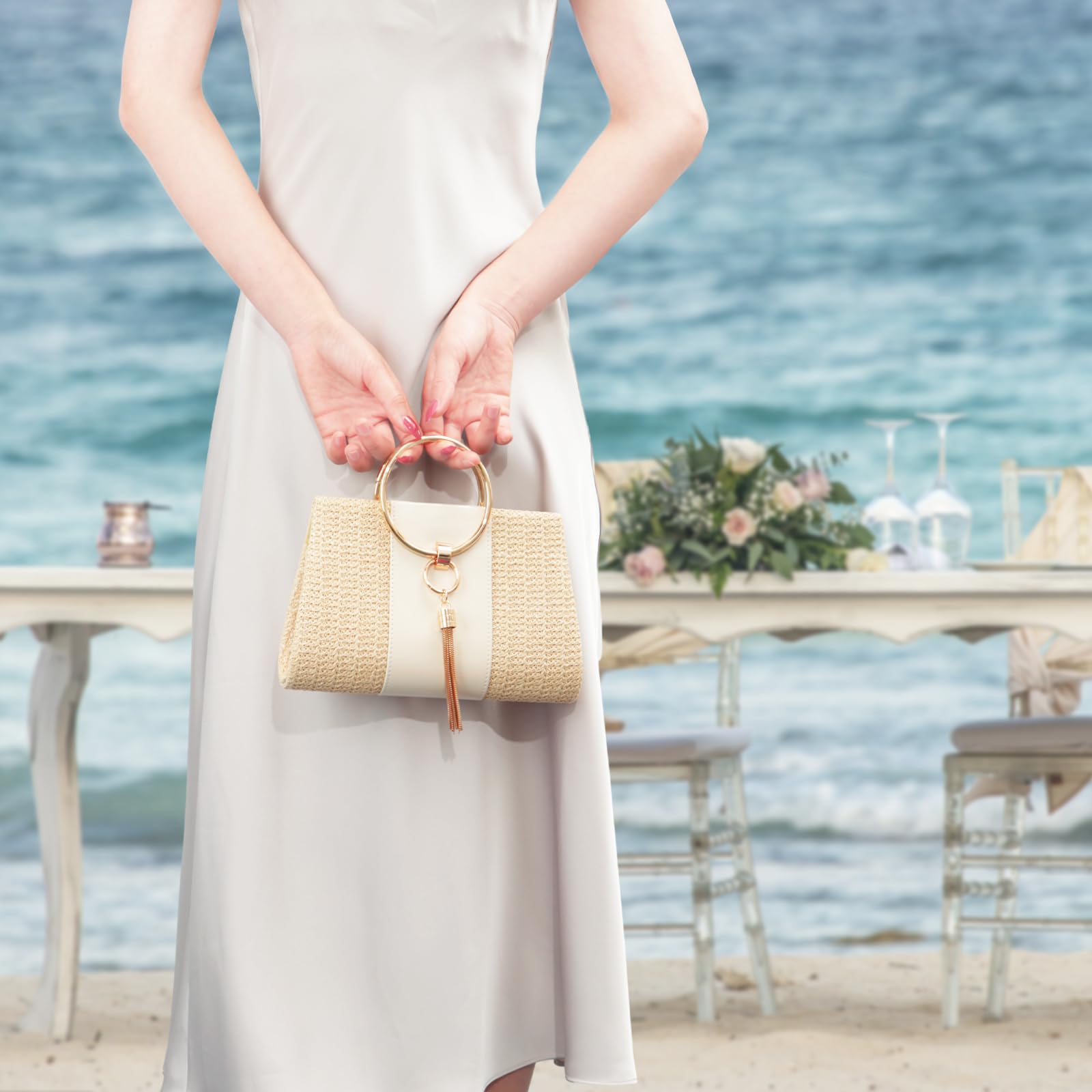 Lanpet Women's Straw Clutch Evening Handbag - Elegant Summer Beach Tote Purse with Tassel Design | Perfect for Parties, Weddings & Vacation Accessories