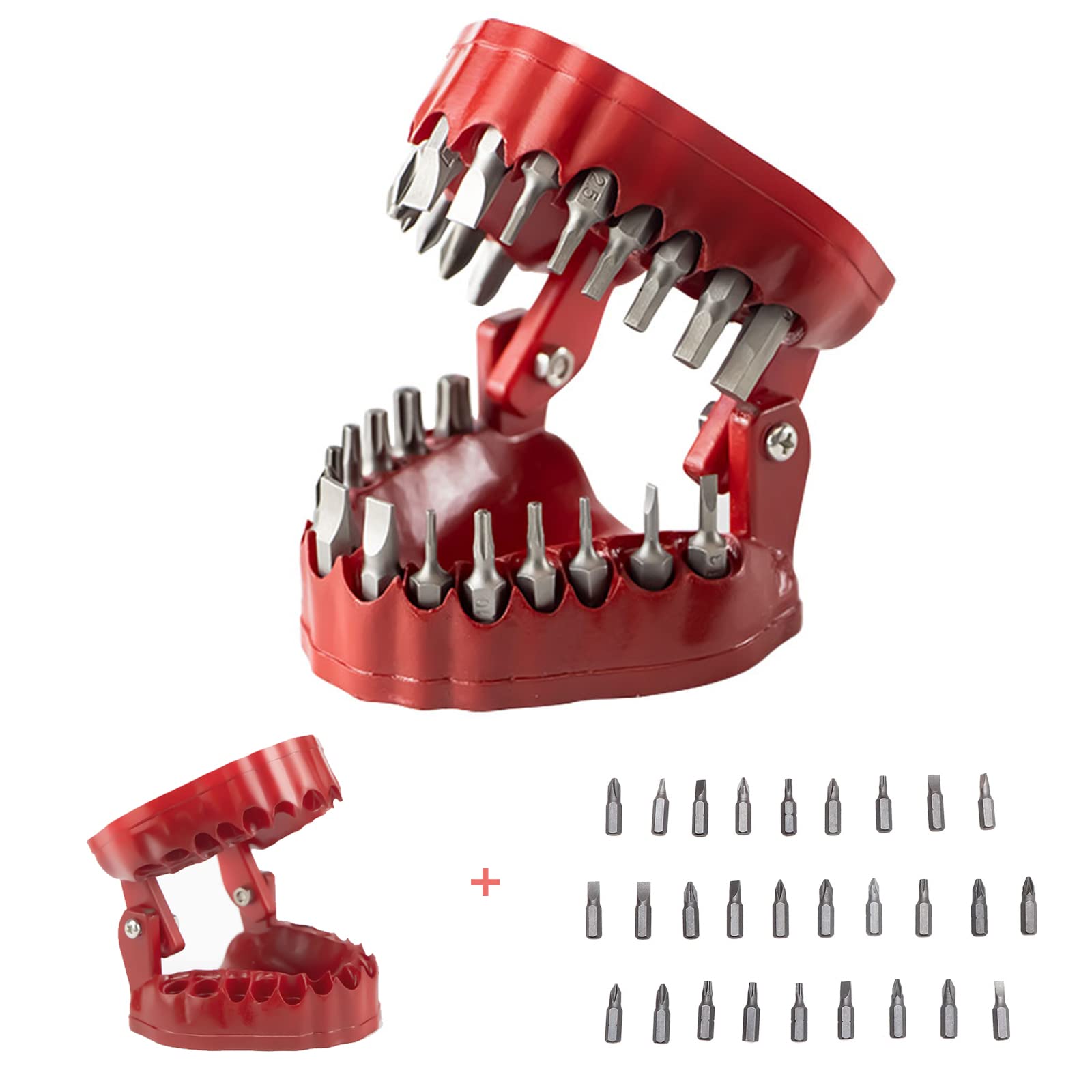 Denture Drill Bit Holder & Screwdriver Organizer - 28 Drill Bits Included, Compatible with 1/4 Inch Hex Bit & Drive Bit Adapter (Red) - Perfect for Dental Labs, DIY Projects & Tool Organization