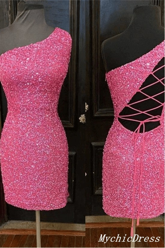 2025 Hot One Shoulder Sparkly Sequin Cocktail Dress for Homecoming & Parties | Elegant Tight Formal Dress for Prom, Night Out & Special Events