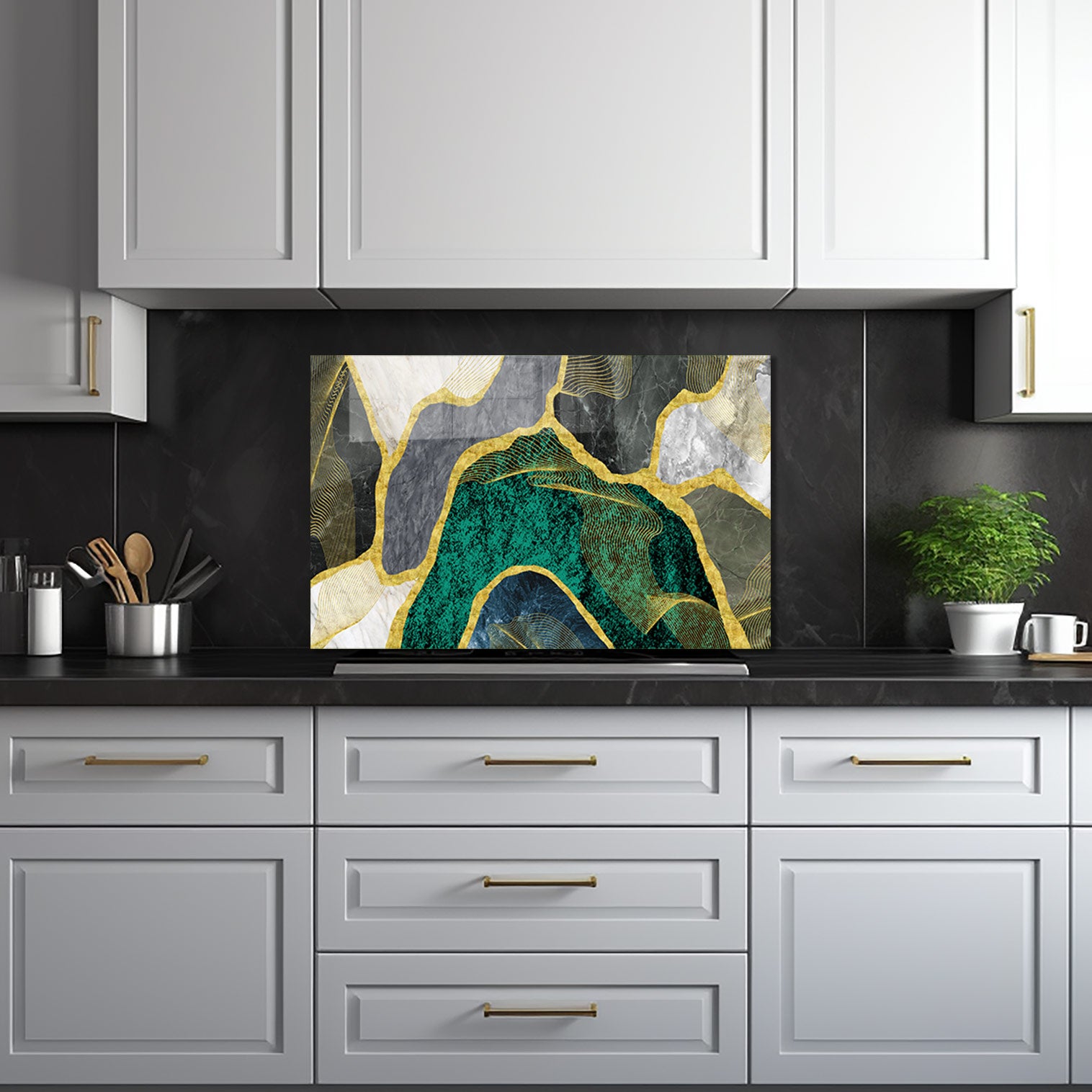 Premium Green Marble Glass Splashback - Elegant Kitchen Backsplash for Modern Homes | Perfect for Stovetops & Countertops Protection