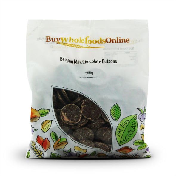 Premium Belgian Milk Chocolate Buttons - Whole Foods 500g Bulk Pack for Baking, Snacking & Gift Giving - Rich & Creamy Gourmet Chocolate Drops