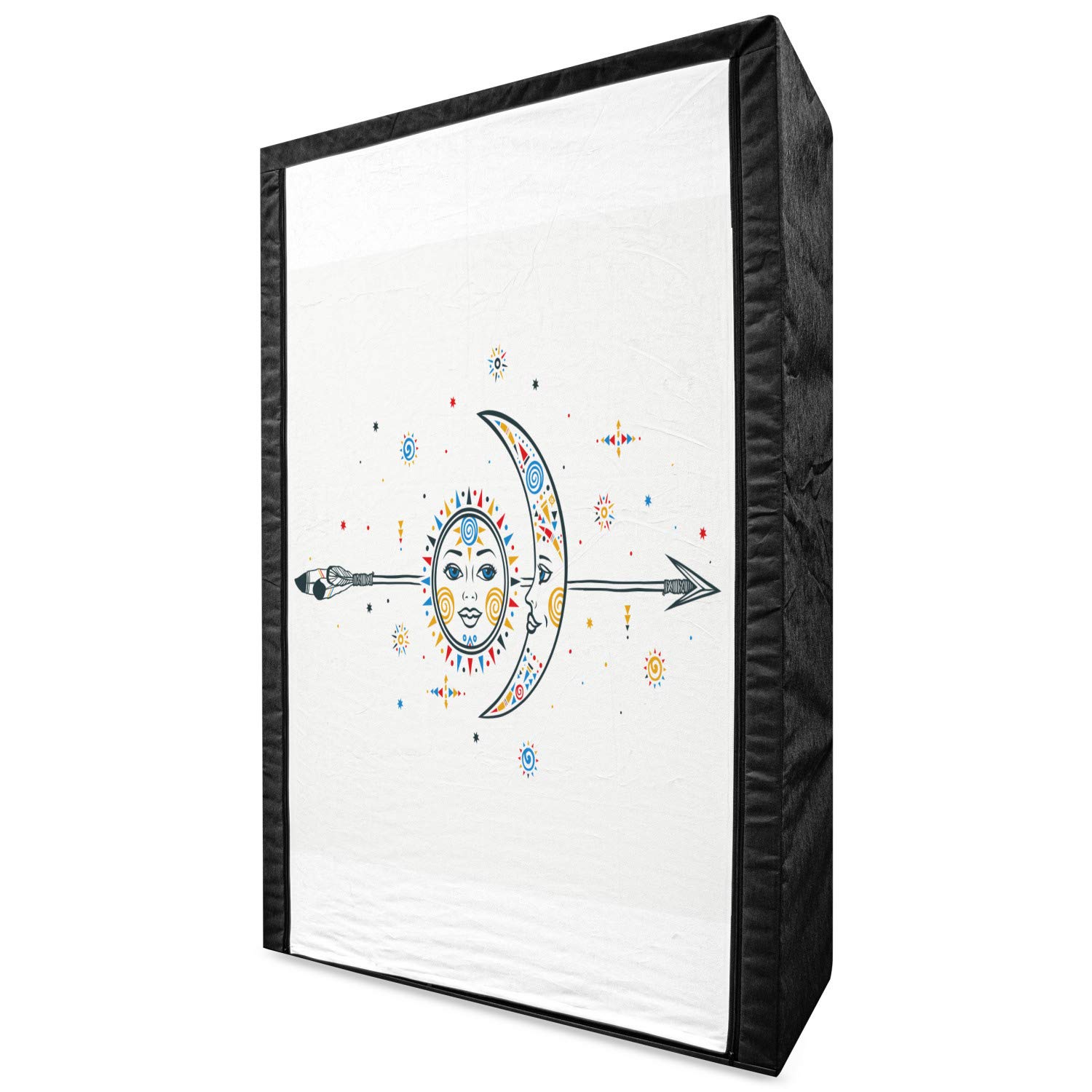 Ambesonne Aztec Portable Fabric Wardrobe with Shelves - Moon Sun Spiral Vortex Stars Occult Art Print, 42.5