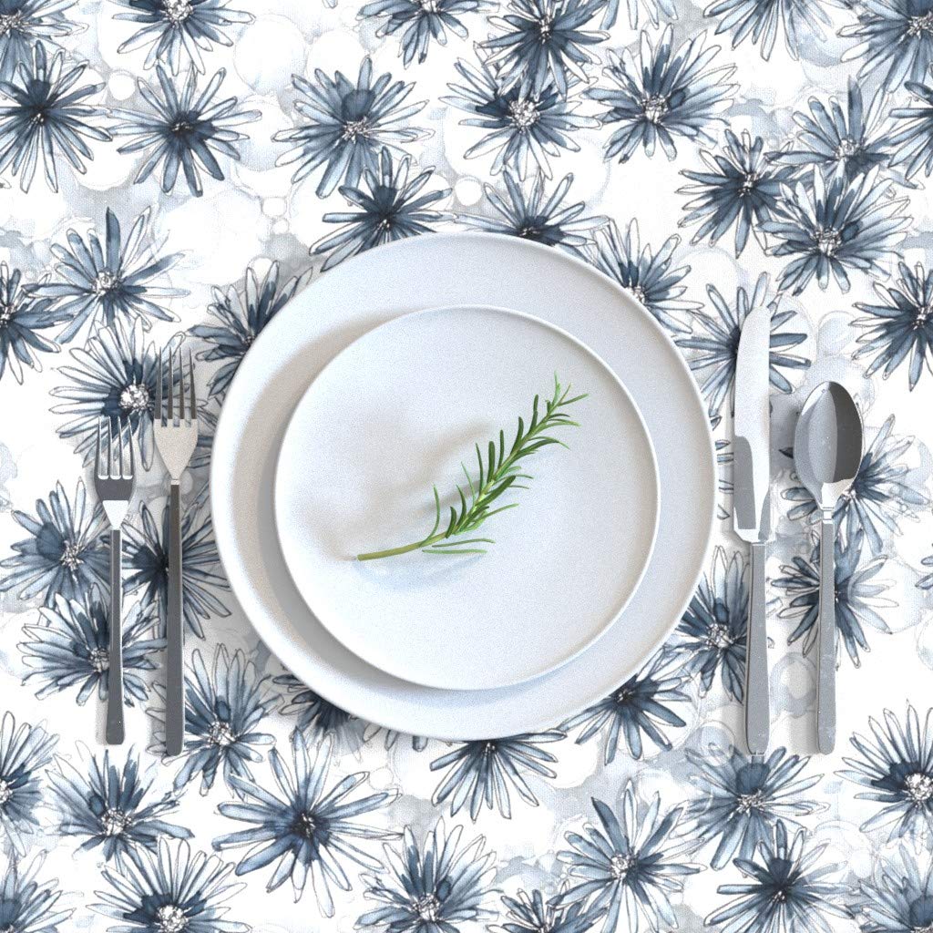 Custom Navy Blue White Gray Floral Watercolor Tablecloth - 70