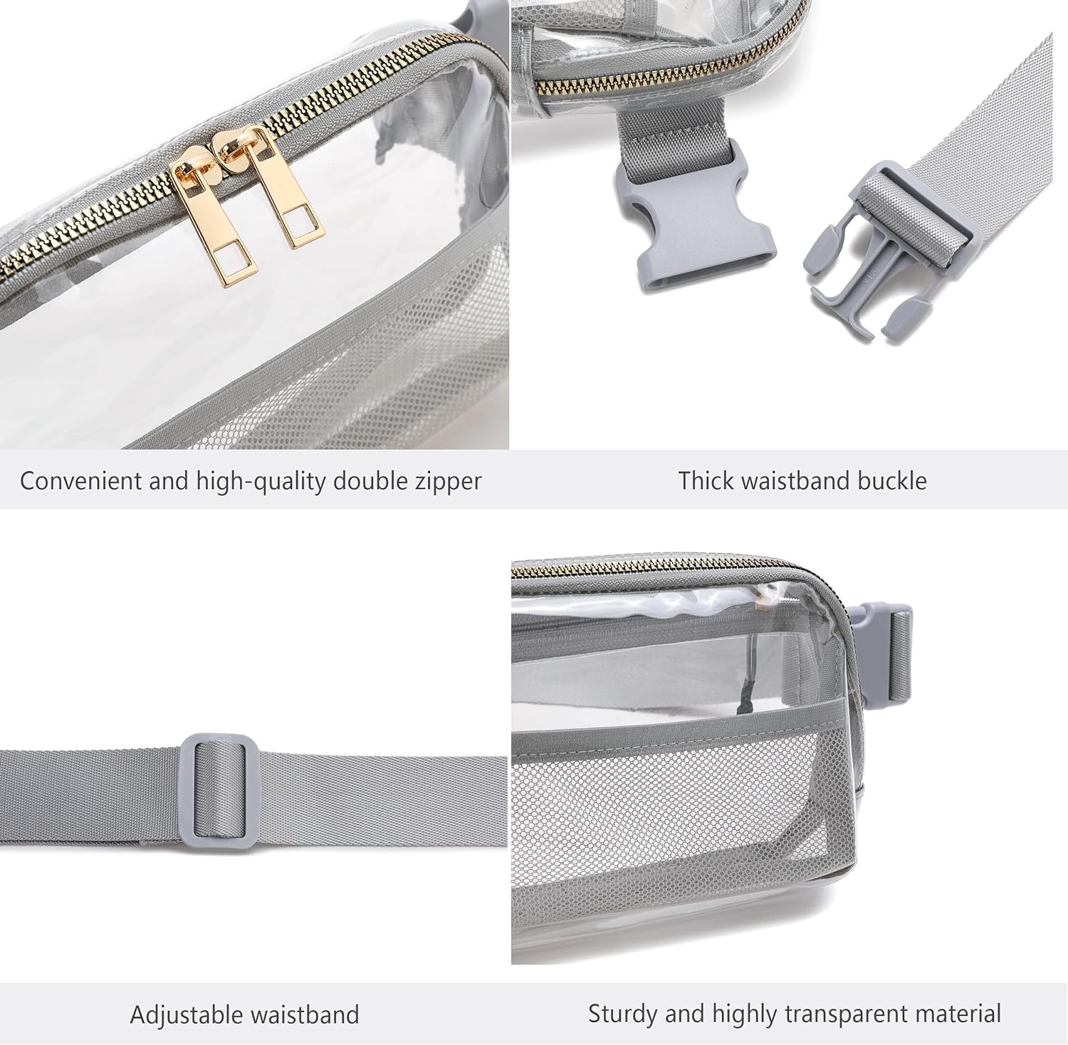 Waterproof Clear Fanny Pack with Adjustable Strap - Stadium Approved Waist Bag for Concerts, Festivals, Hiking & Travel (Grey) - Perfect for Outdoor Events & Security Checks