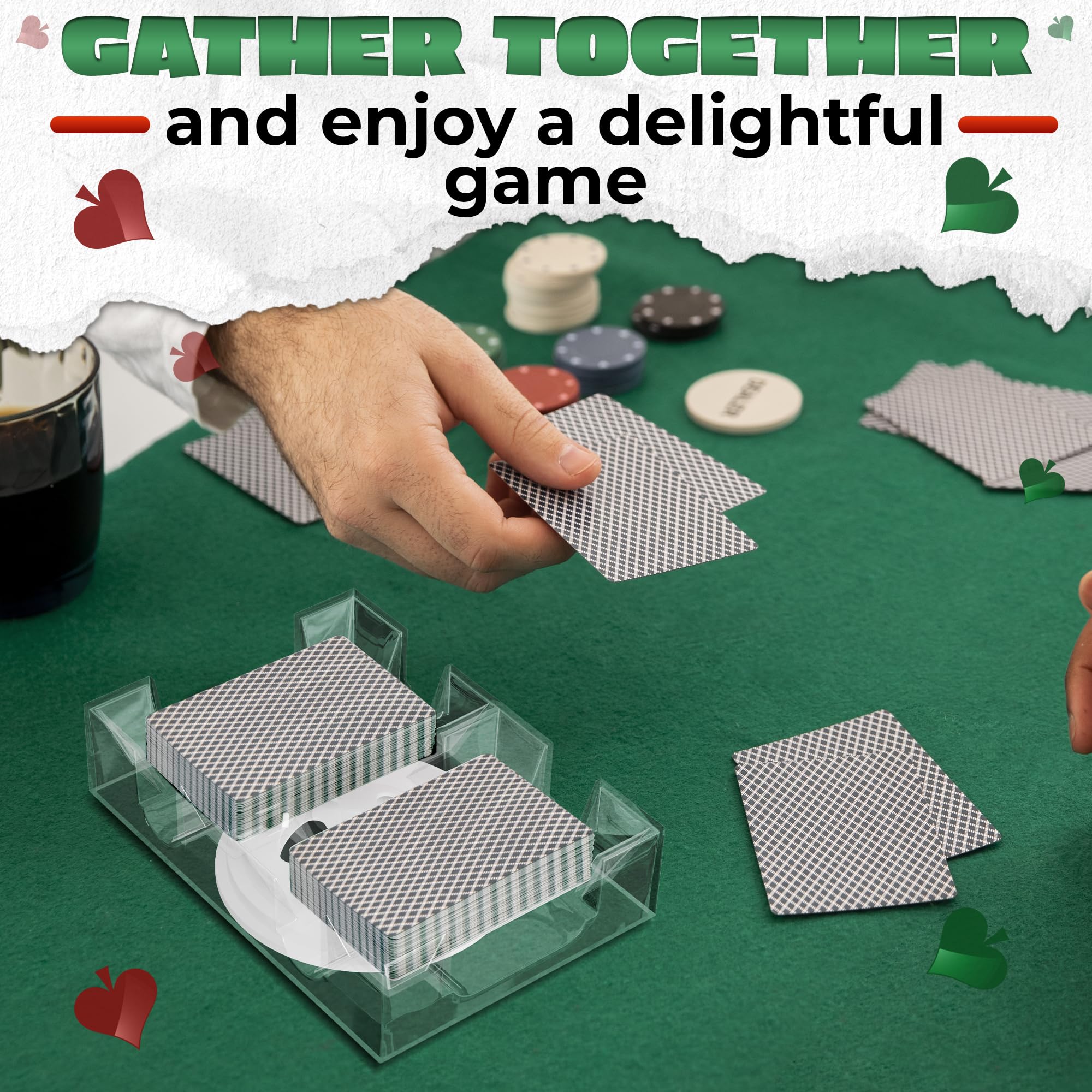 360° Rotating Dual Deck Poker Card Holder - Acrylic Clear Tray for Canasta, Blackjack & Casino Games - Perfect for Card Night, Poker Tournaments & Family Game Nights