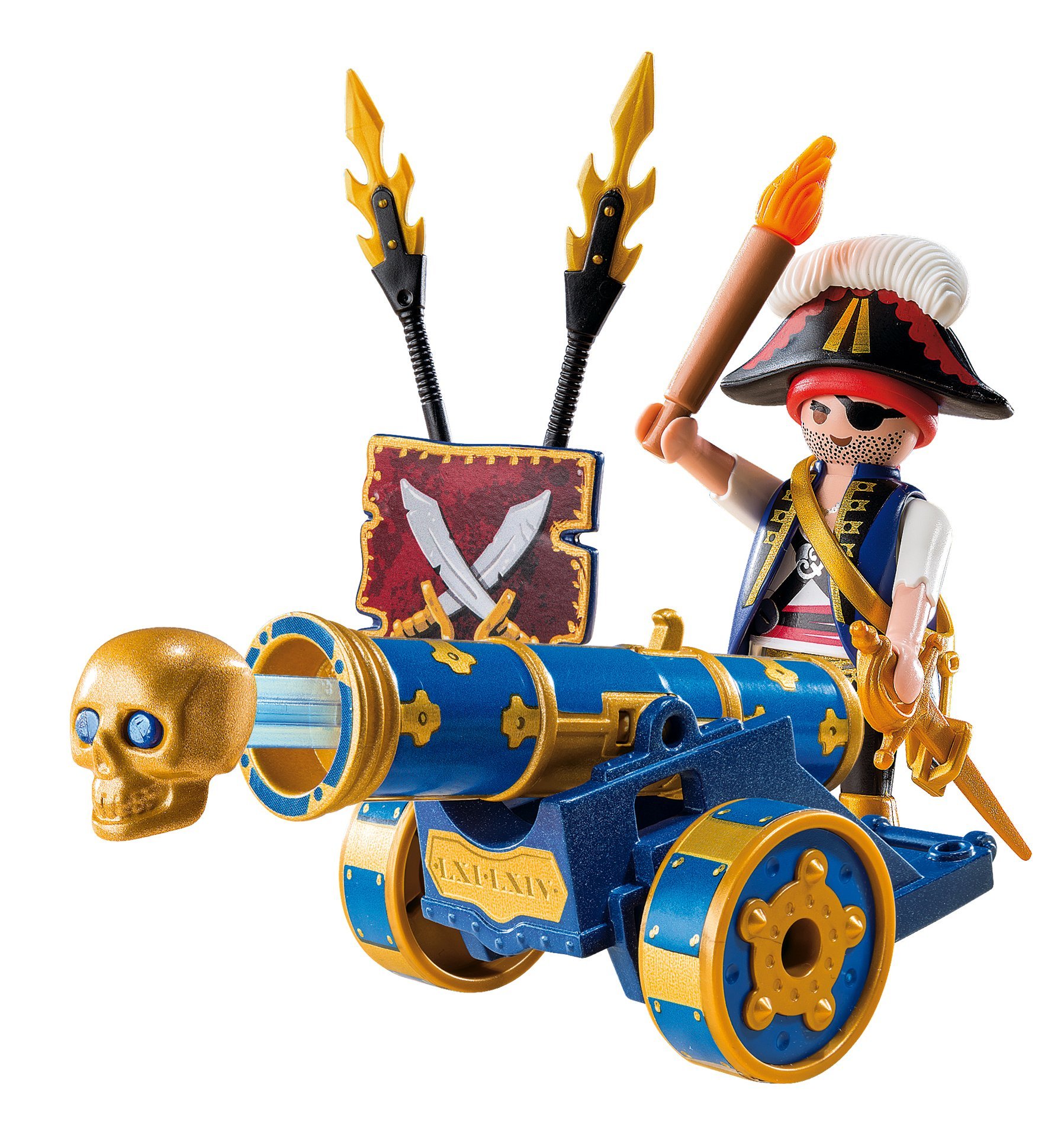 Playmobil Blue Interactive Pirate Cannon Toy Set with Building Kit - Perfect for Pirate-Themed Playtime and Adventure Role-Playing Games