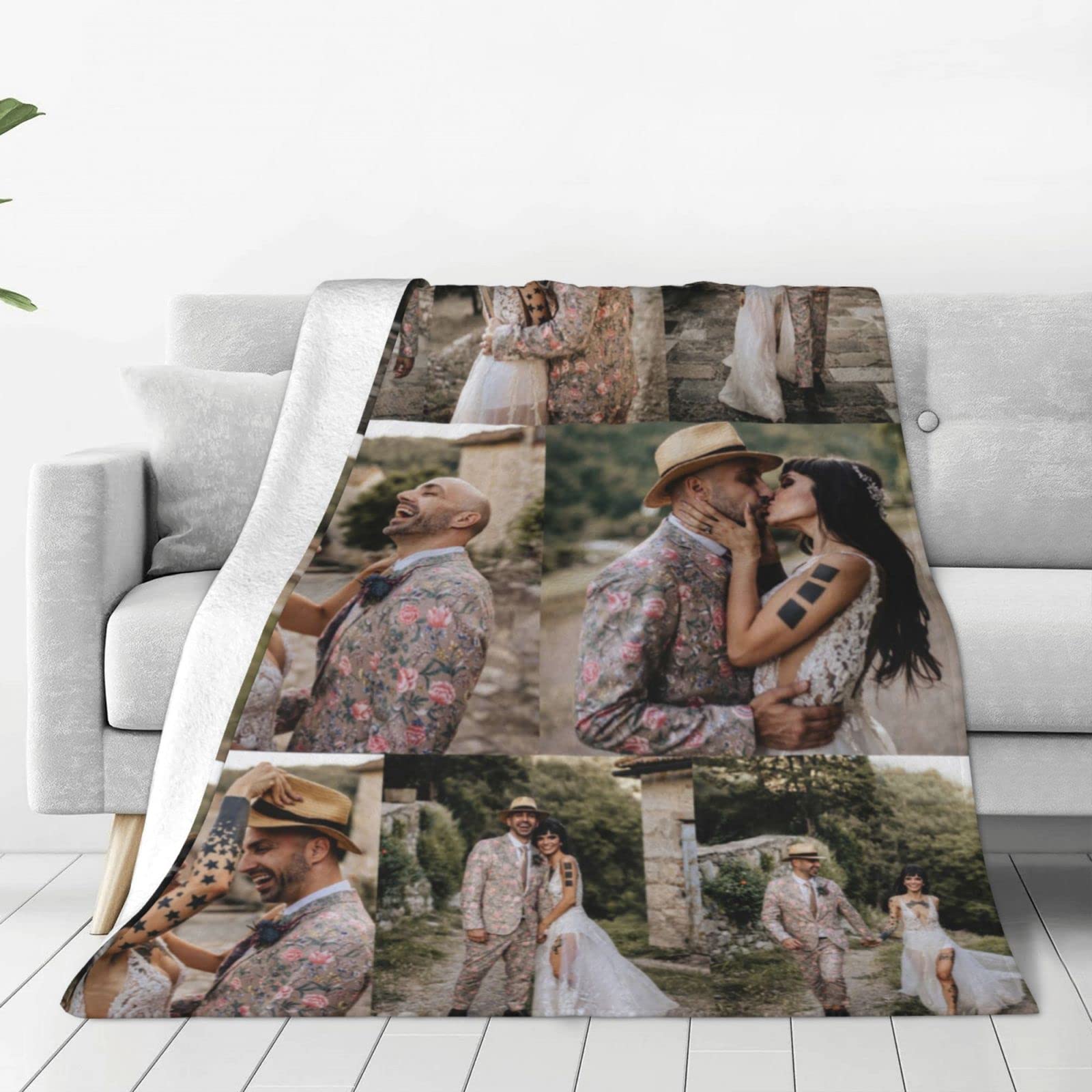 Personalized Photo Collage Flannel Throw Blanket - Custom Text & Picture Soft Blanket for Kids, Adults, Family | Cozy Gift & Keepsake for Home, Bedroom, Couch, Travel