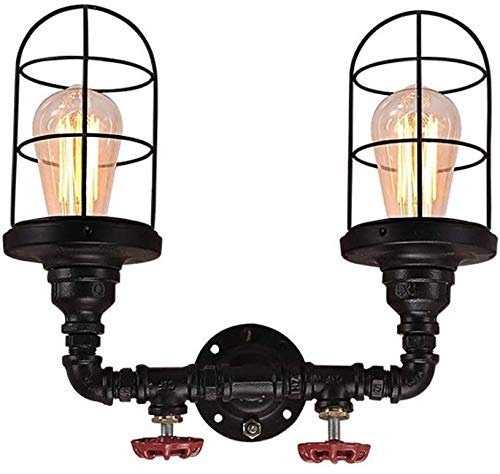 Vintage Industrial Wall Sconce - Mopoq 2-Light Wrought Iron Pipe Cage Lantern, Retro Steampunk Bedside Lamp for Bedroom, Loft & Bar Lighting - Perfect for Ambient Lighting in Home, Office or Restaurant Decor