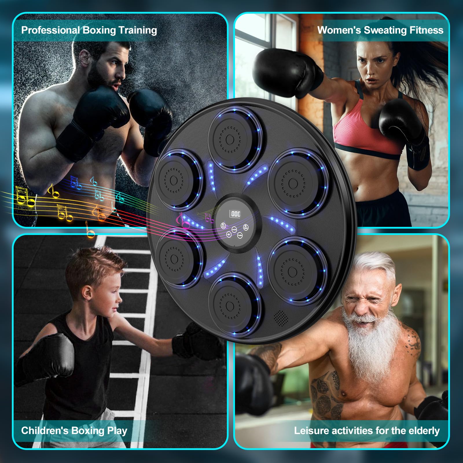 Bluetooth Music Boxing Machine for Adults & Kids - Smart Wall Mount Punching Bag with Gloves, Home Gym Equipment for Indoor Workouts | Perfect for Fitness Training, Stress Relief & Family Fun