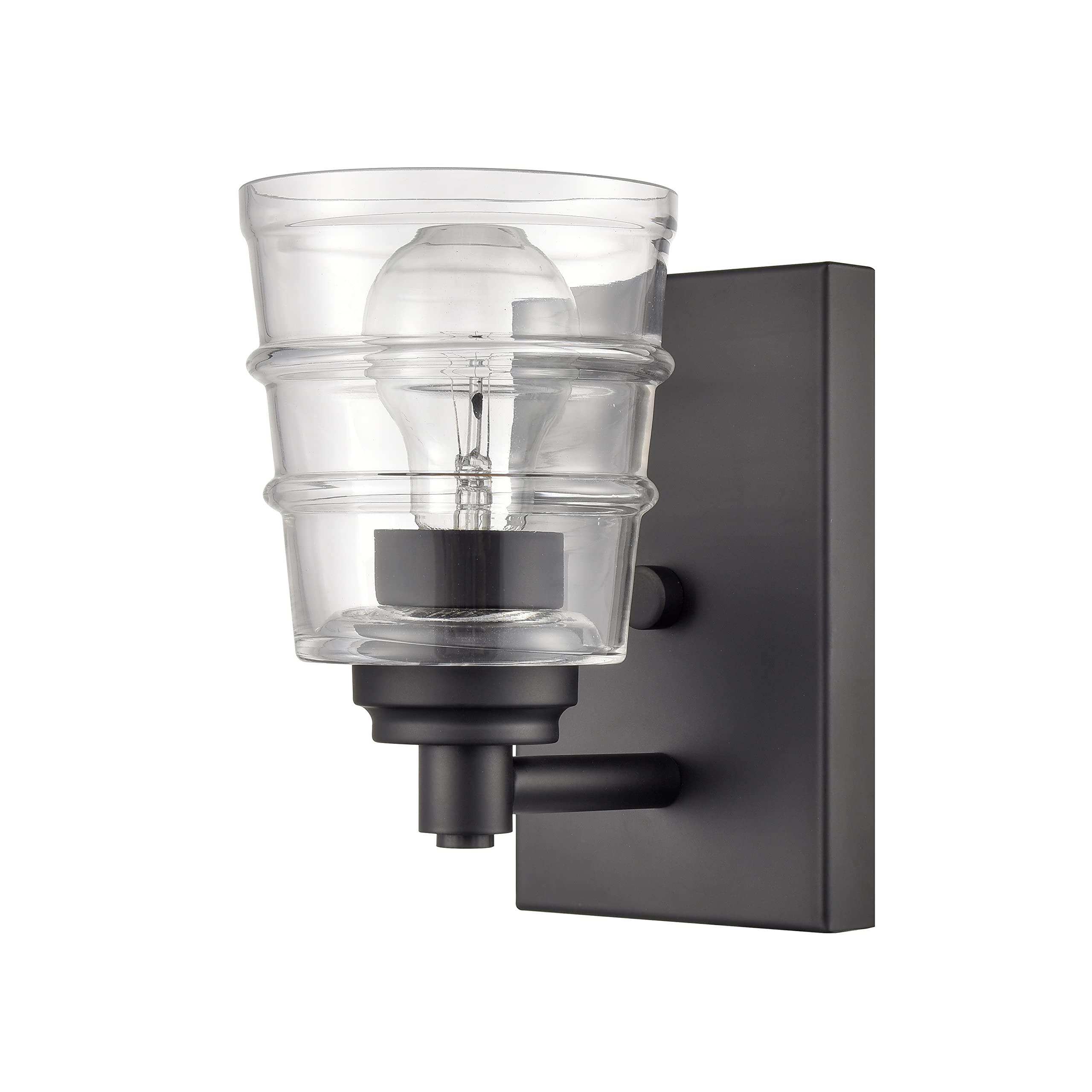 Elk Home Pulsate Vanity Light - 1-Light Matte Black Bathroom Sconce with Clear Glass Shade, Transitional Style for Modern Bathroom & Powder Room Lighting