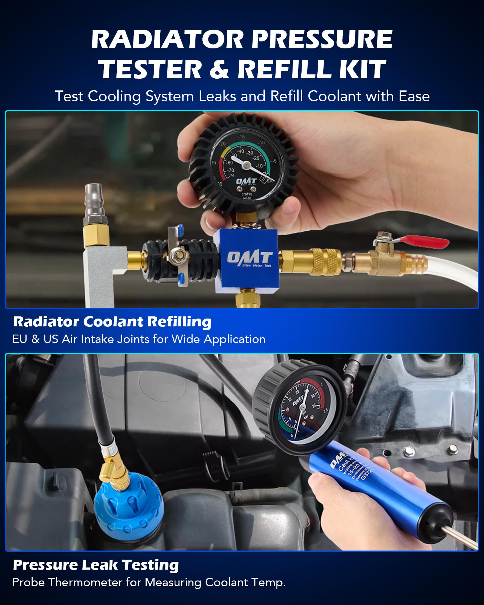 Orion Motor Tech 22-Piece Coolant Pressure Tester Kit with Vacuum Pump - Universal Radiator Adapters for Cooling System Diagnostics, Leak Detection & Vacuum Refill - Perfect for Mechanics, DIY Auto Repair & Fleet Maintenance