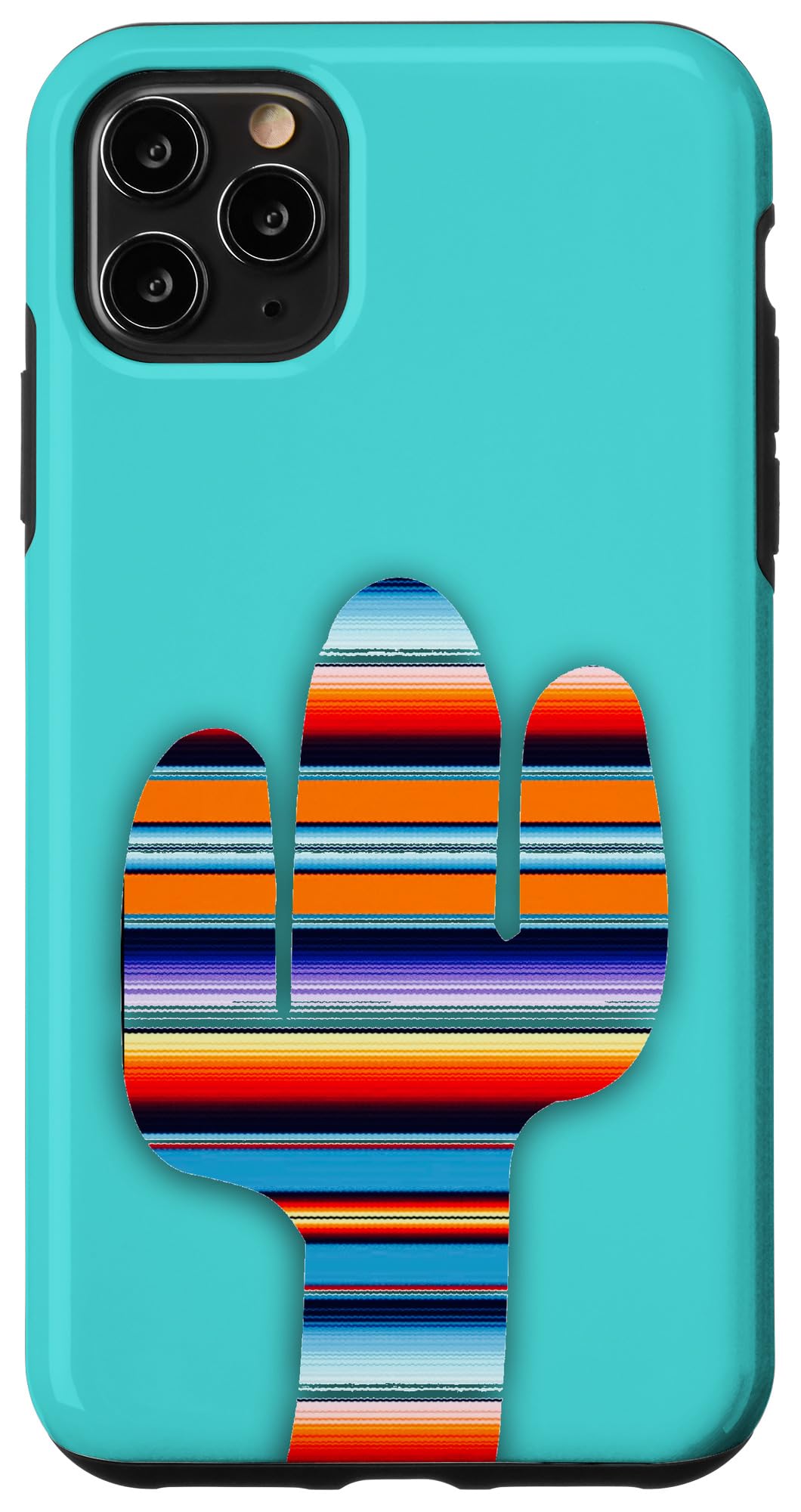 iPhone 11 Pro Max Case - Shockproof Protective Cover with Turquoise & Serape Cactus Design | Perfect for Outdoor Adventures, Travel & Daily Use