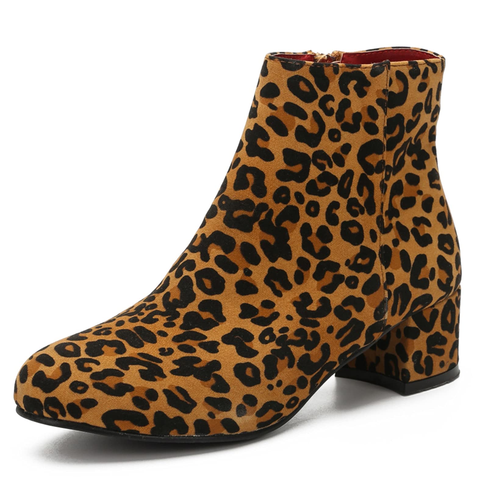 Women's Suede Leather Ankle Boots - Low Block Heel Slip On Booties with Side Zipper & Round Toe | Comfortable Casual & Office Wear for Fall Winter Fashion