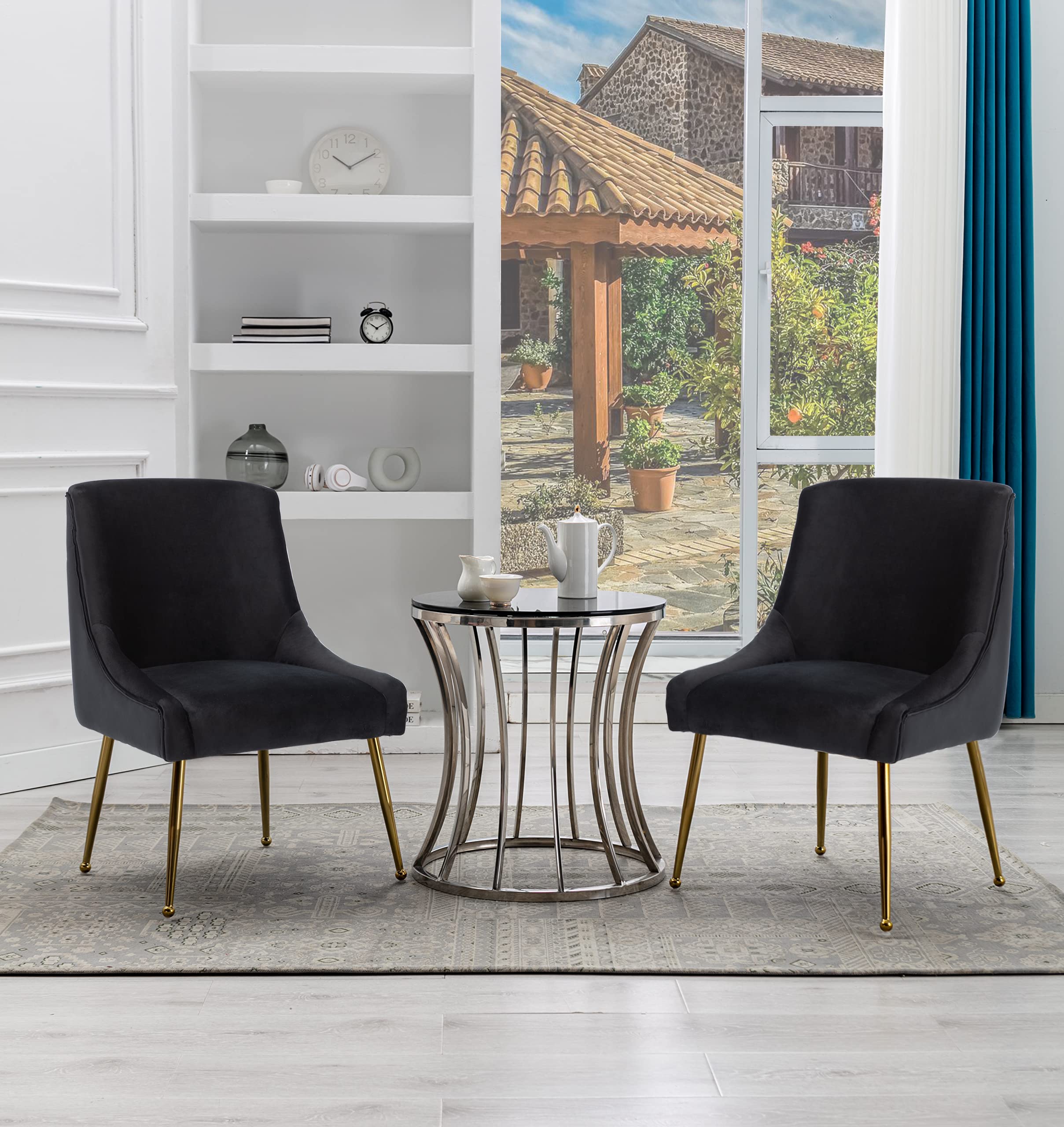 ZhengHao Black Velvet Dining Chairs Set of 4 - Mid Century Modern Upholstered Chairs with Gold Metal Legs for Kitchen, Living Room, Dining Room & Patio | Elegant Home Decor & Comfortable Seating for Dinner Parties & Family Gatherings
