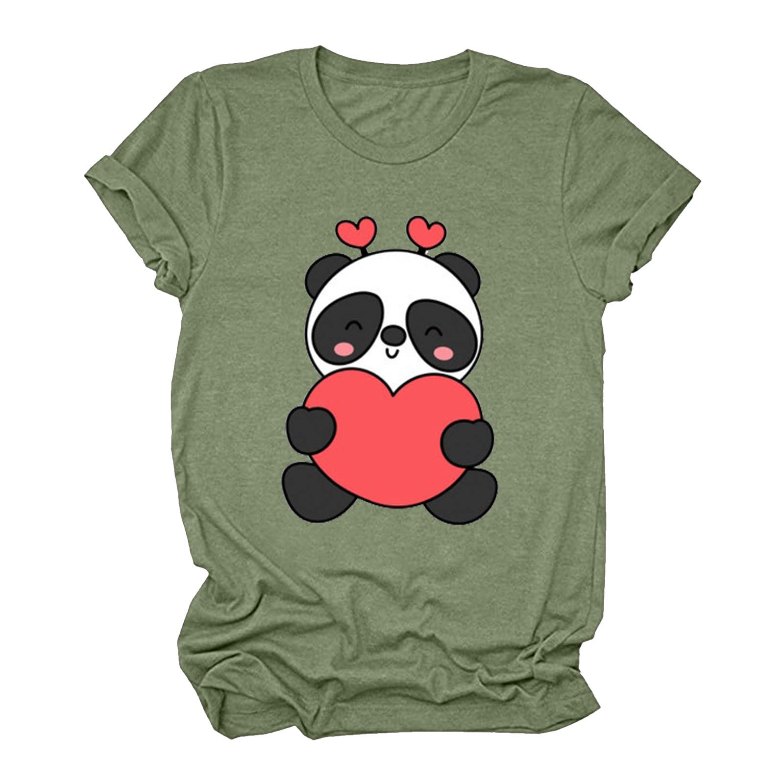 Women's Short Sleeve Summer T-Shirt - Cute Panda Print Round Neck Casual Tee Top & Tunic Blouse | Perfect for Beach Outings, Daily Wear & Summer Fashion