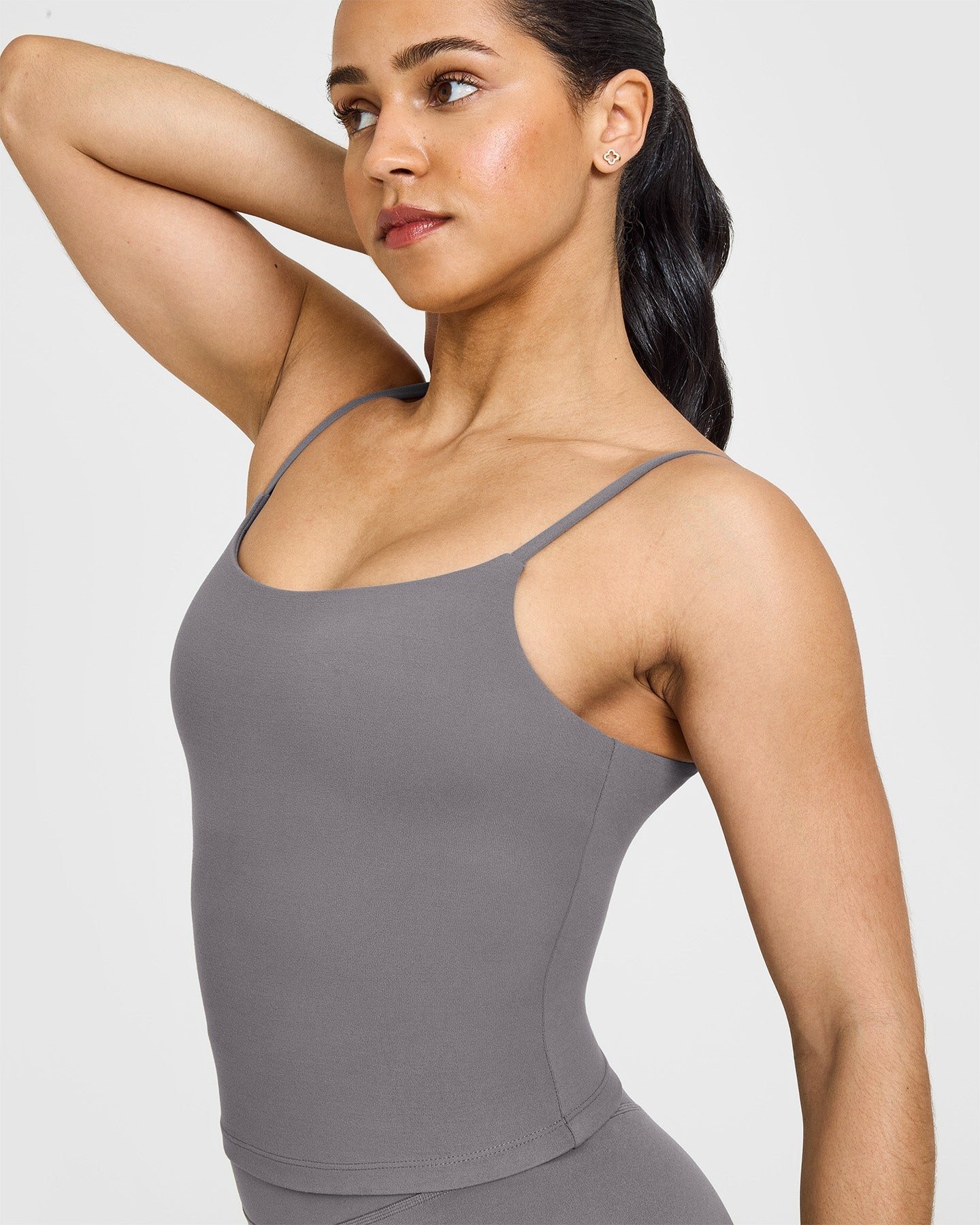 SoftMotion™ Strappy Mid Vest with Built-in Bra Shelf - Ash Grey | Comfortable Workout Top for Yoga, Running & Gym | Women's Activewear