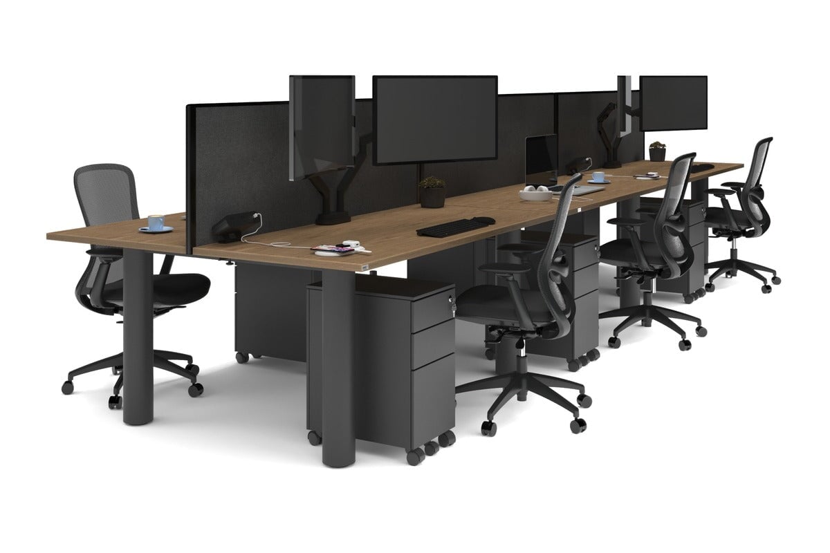 Quadro Cylinder Leg 6-Person Office Workstation Desk [1600L x 700W] - Modern Collaborative Workspace Solution for Team Meetings & Office Productivity