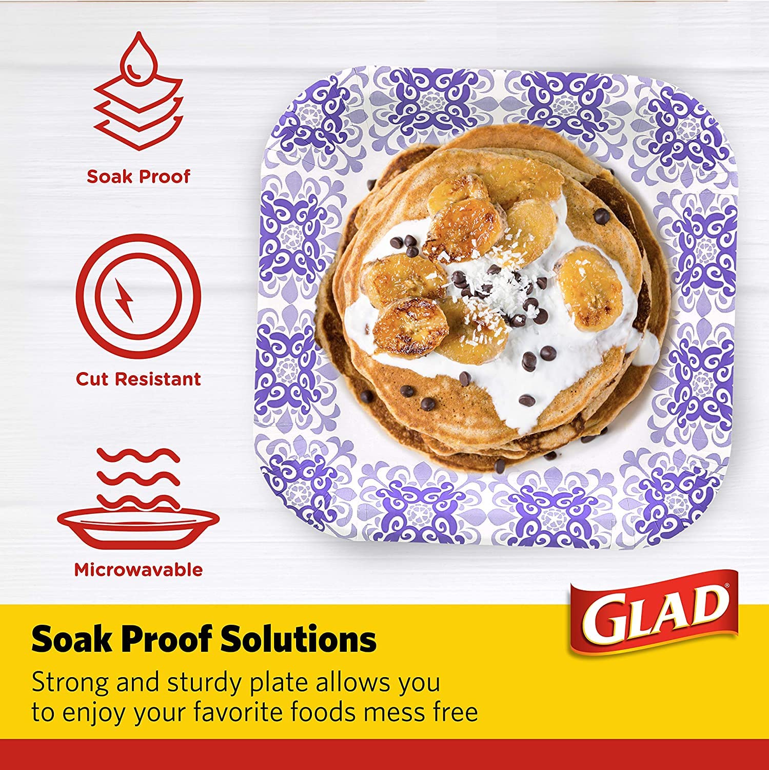 **Glad Square Disposable Paper Plates 600 Count – Heavy Duty, Soak Proof & Cut Proof – 8.5