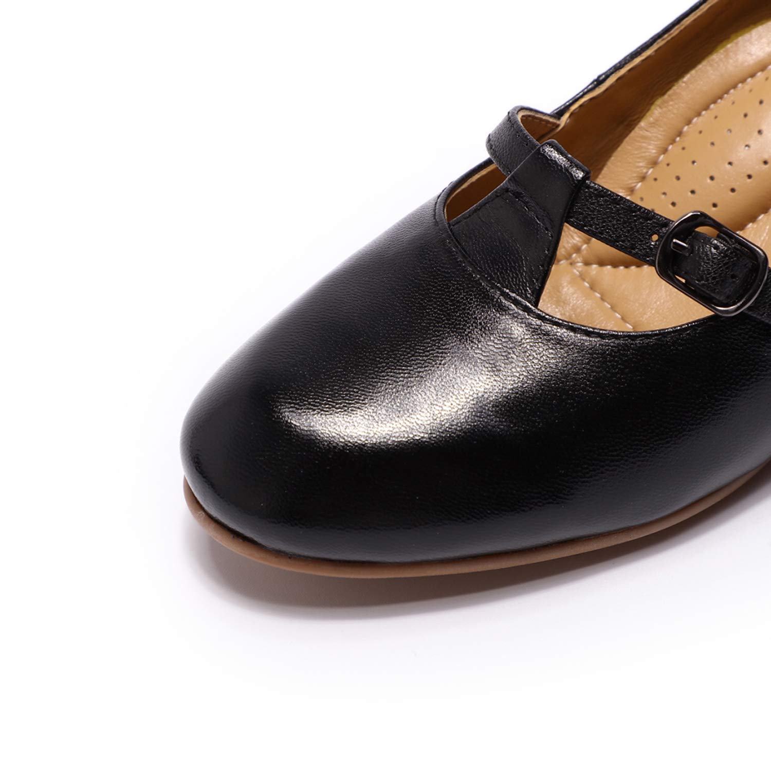 Mona Flying Women's Leather Mary Jane Wedge Pumps - Closed Toe Round Toe Mid Heel Dress Shoes for Ladies | Comfortable & Stylish for Office, Party & Wedding Events