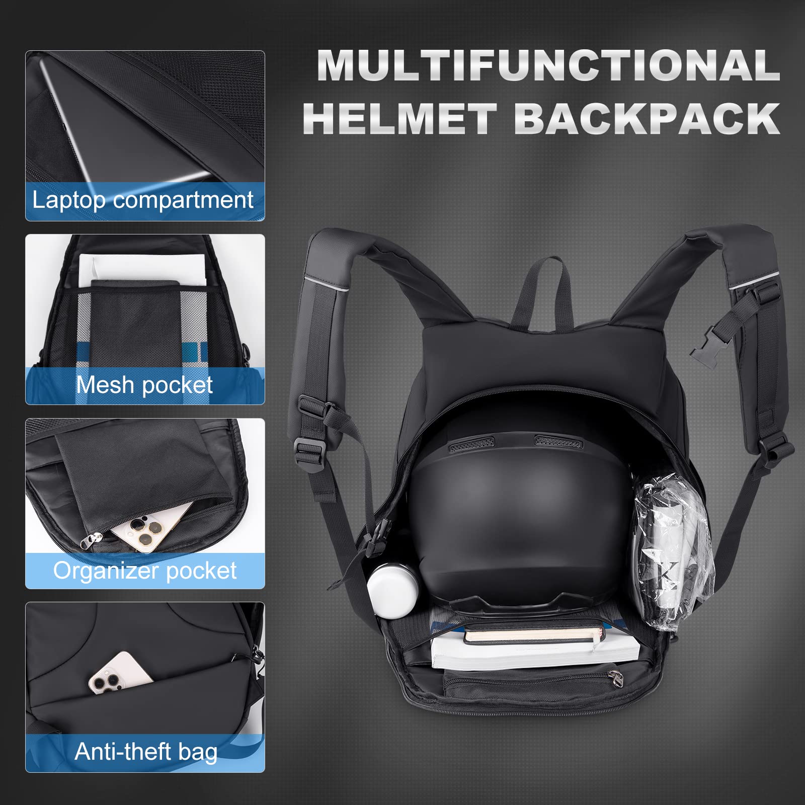 Men's Motorcycle Backpack - Large Waterproof Helmet Backpack with Laptop Compartment | Durable Travel & Commuter Backpack for Bikers & Outdoor Adventures