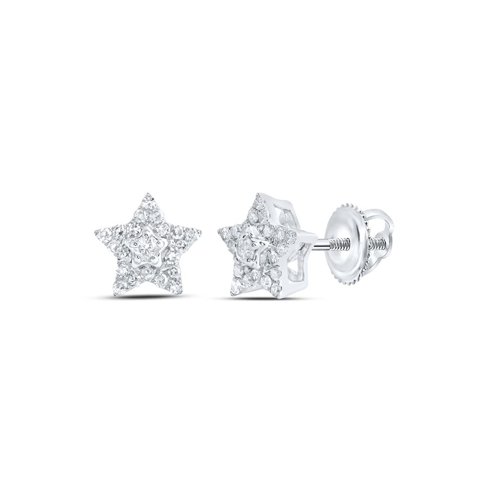 10K White Gold Round White Diamond Star Earrings for Women - 1/5 Cttw | Dazzlingrock Collection | Perfect for Gifts, Parties & Special Occasions
