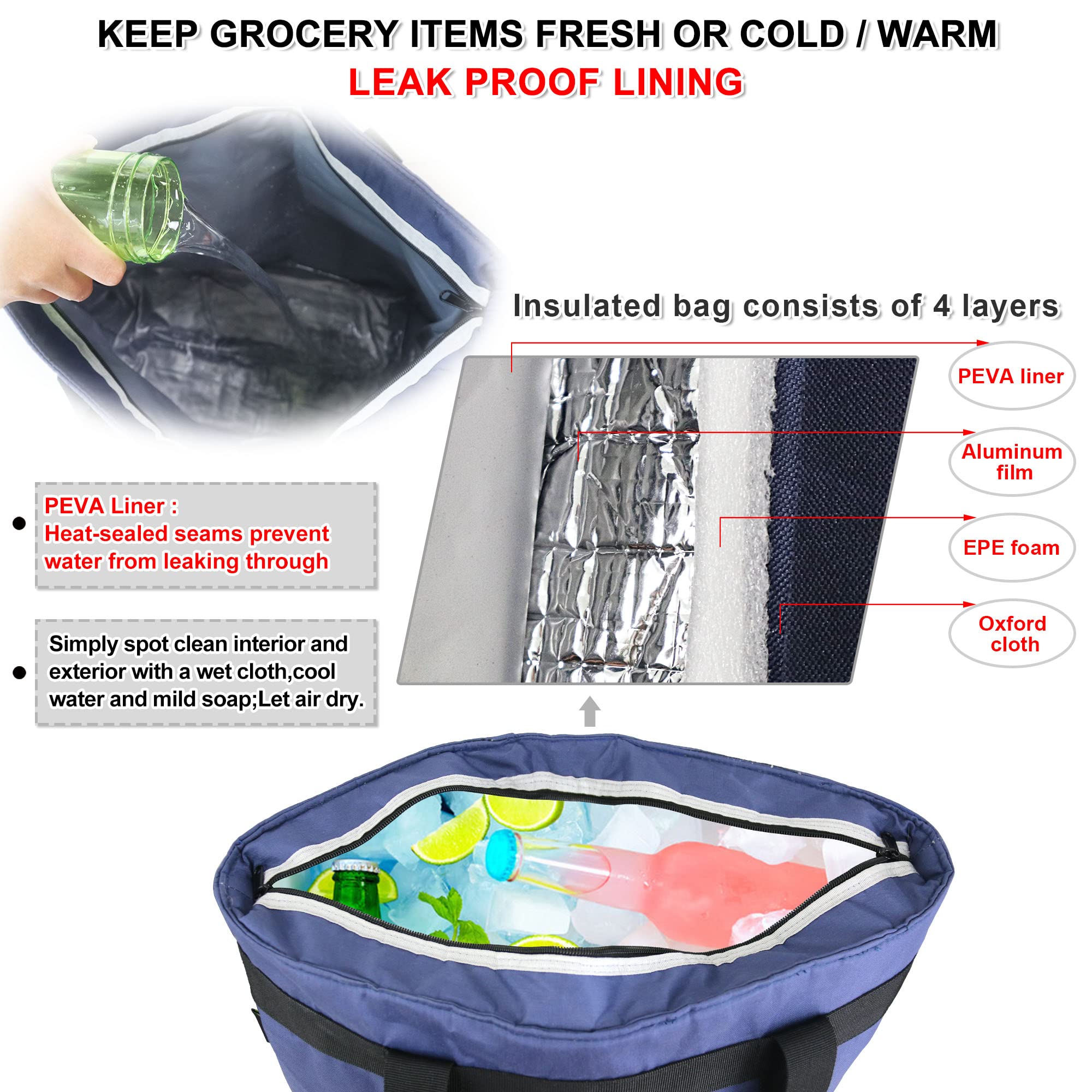 BeeGreen Insulated Cooler Bag - Leakproof Freezer Tote for Groceries, Picnics & Beach Trips | Thermal Food Delivery Bag for Lunch, Drinks & Meal Prep | Reusable Shopping Cooler for Camping, Tailgating & Outdoor Activities