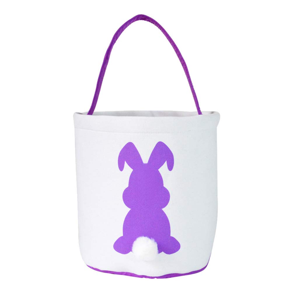 PRETYZOOM Easter Bunny Canvas Tote Bag - Purple Rabbit Egg Basket for Candy, Easter Party Gifts & Kids Decor | Perfect for Easter Egg Hunts, Spring Celebrations & Holiday Gift Giving