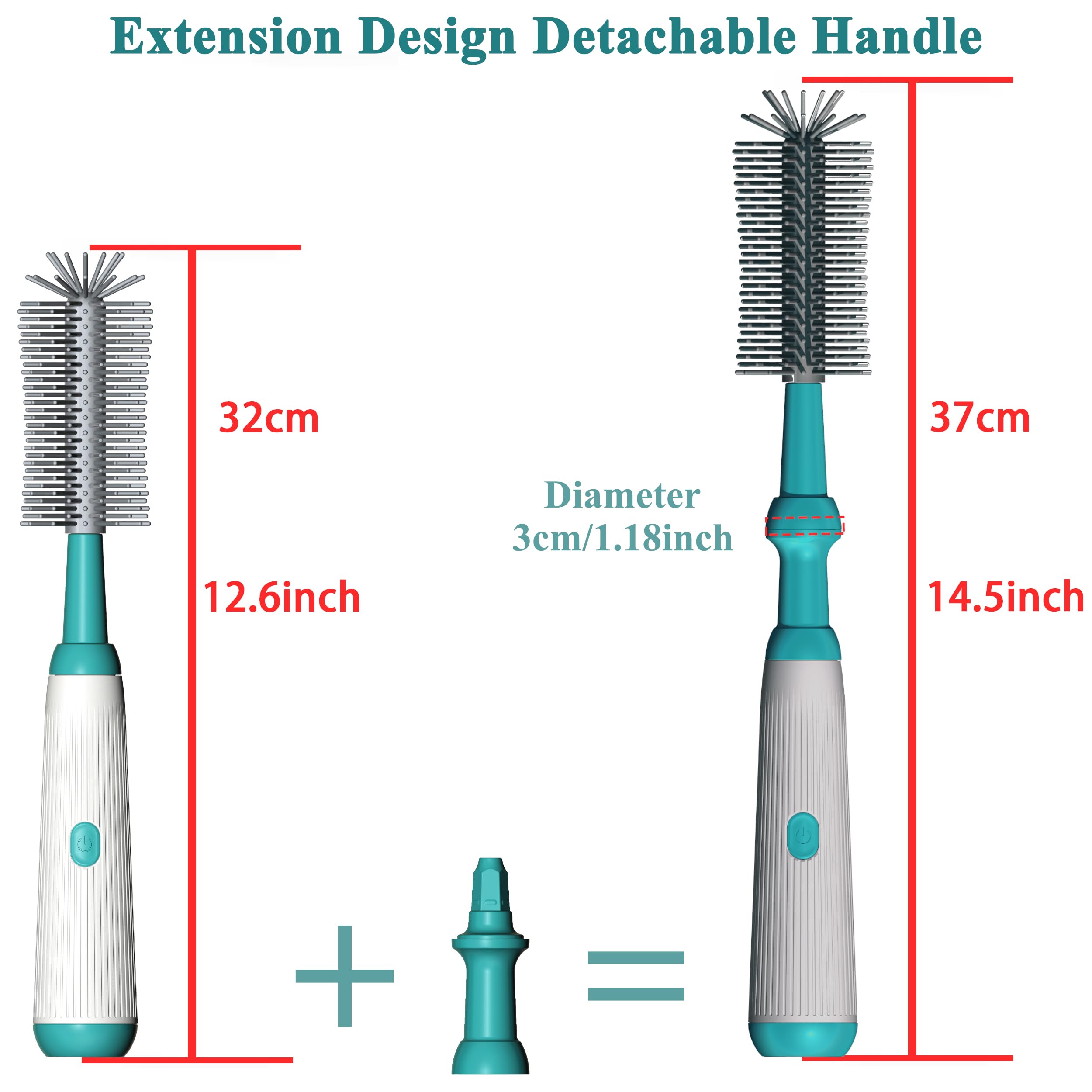 Electric Baby Bottle Brush Cleaner with Long Handle - Waterproof IP65 for Home & Travel