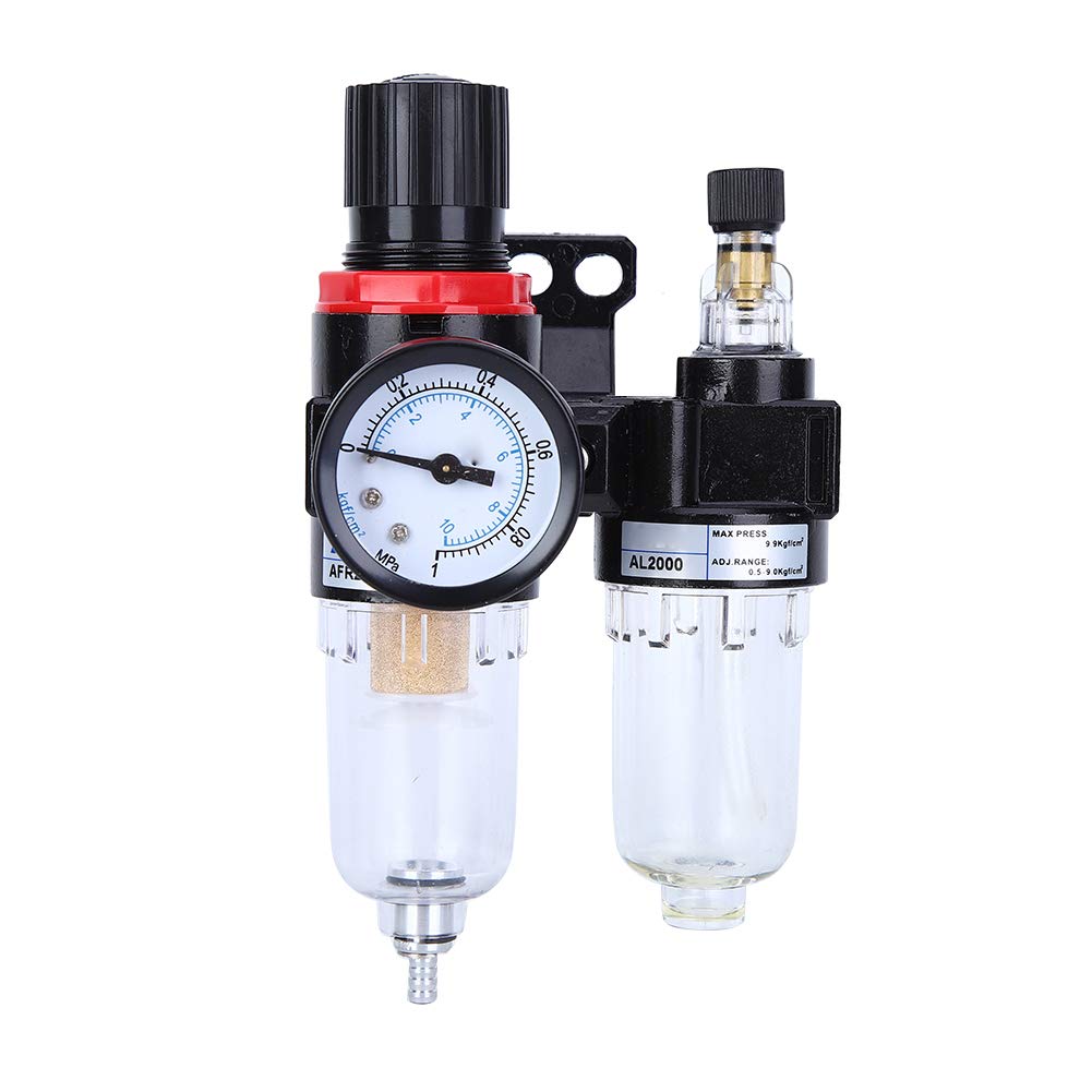 Air Filter Pressure Regulator & Oil Water Separator Combo with Lubricator Cup & Gauge - Compressed Air System for Airbrush, Air Tools & Painting - Perfect for Automotive, Woodworking & Industrial Applications