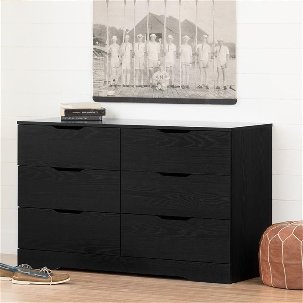 Home Square 2-Piece Bedroom Dresser and Nightstand Set - 6-Drawer Double Dresser with Small Nightstand, Drawer & Shelf - Black - Perfect for Master Bedroom, Guest Room & Apartment Furniture