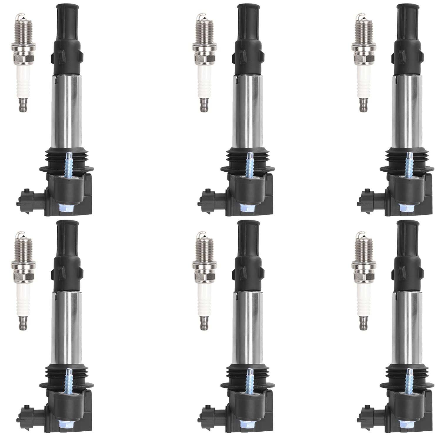 High Performance MCK 6x Ignition Coil Pack & Iridium Spark Plug Kit - Compatible with Buick Enclave/LaCrosse/Rendezvous, Cadillac CTS/SRX/STS, GMC Acadia, Saturn Outlook 3.6L/2.8L V6 - Replaces OEM 12566569 12583514 XP5263 UF-375 UF-375T - Perfect for Engine Tune-Up & Performance Enhancement
