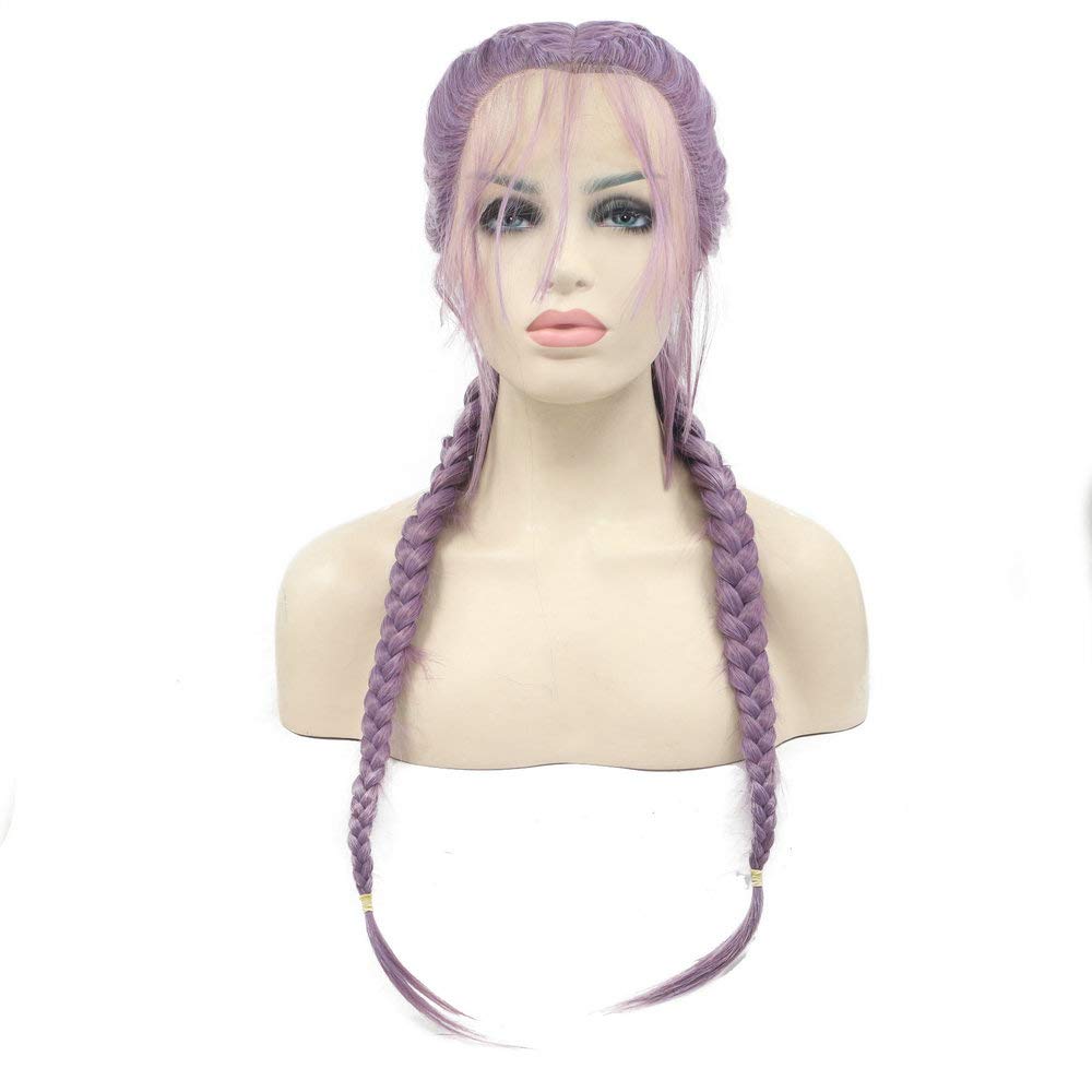 Purple Braided Wigs with Baby Hair - High Temp Synthetic Lace Front Wigs for Women | Lilac Lavender Natural 2x Twist Double Braids | Perfect for Drag Queens, Cosplay & Everyday Glam